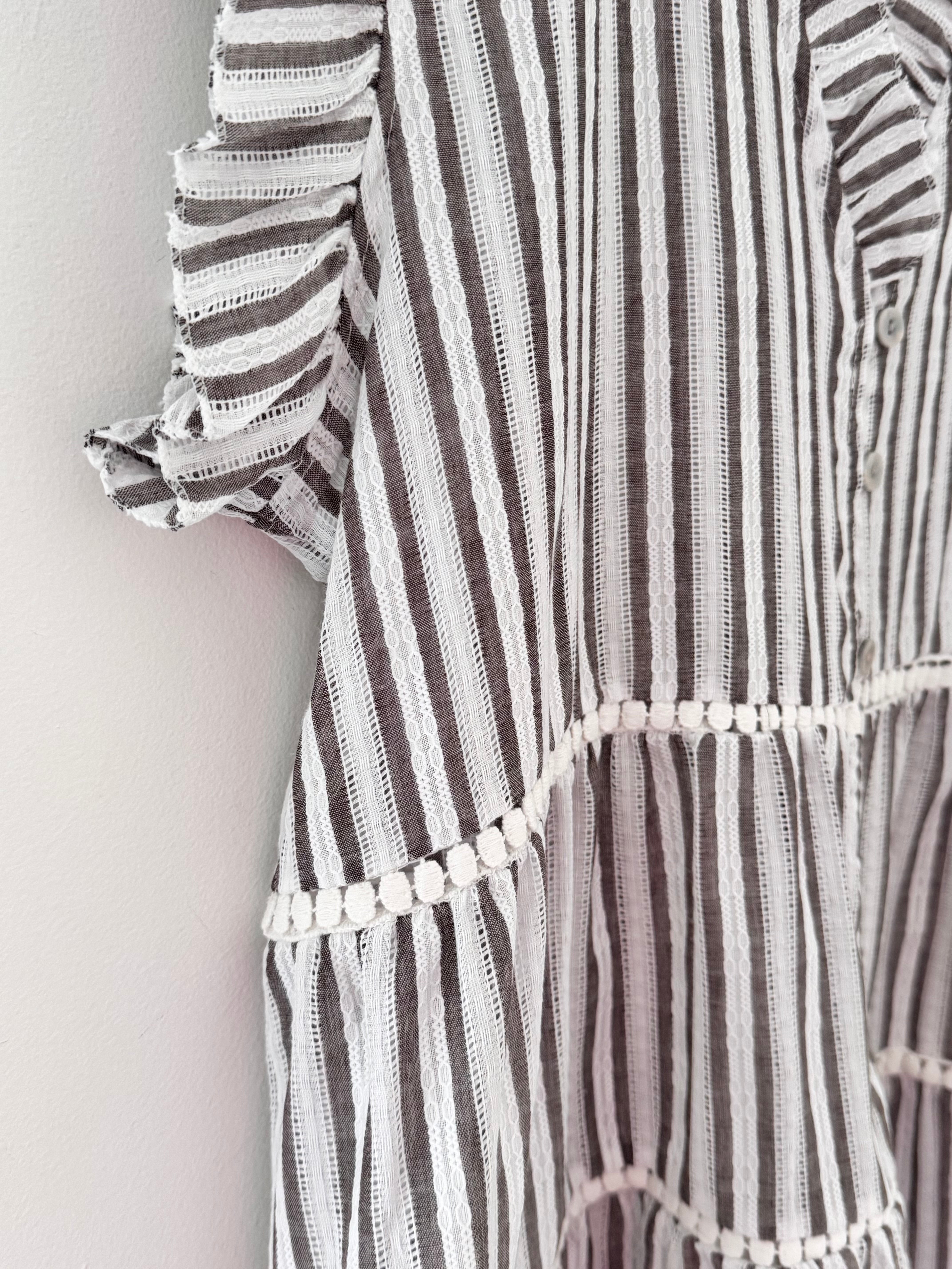 Tiered Cotton Top in Mocha & White Stripe