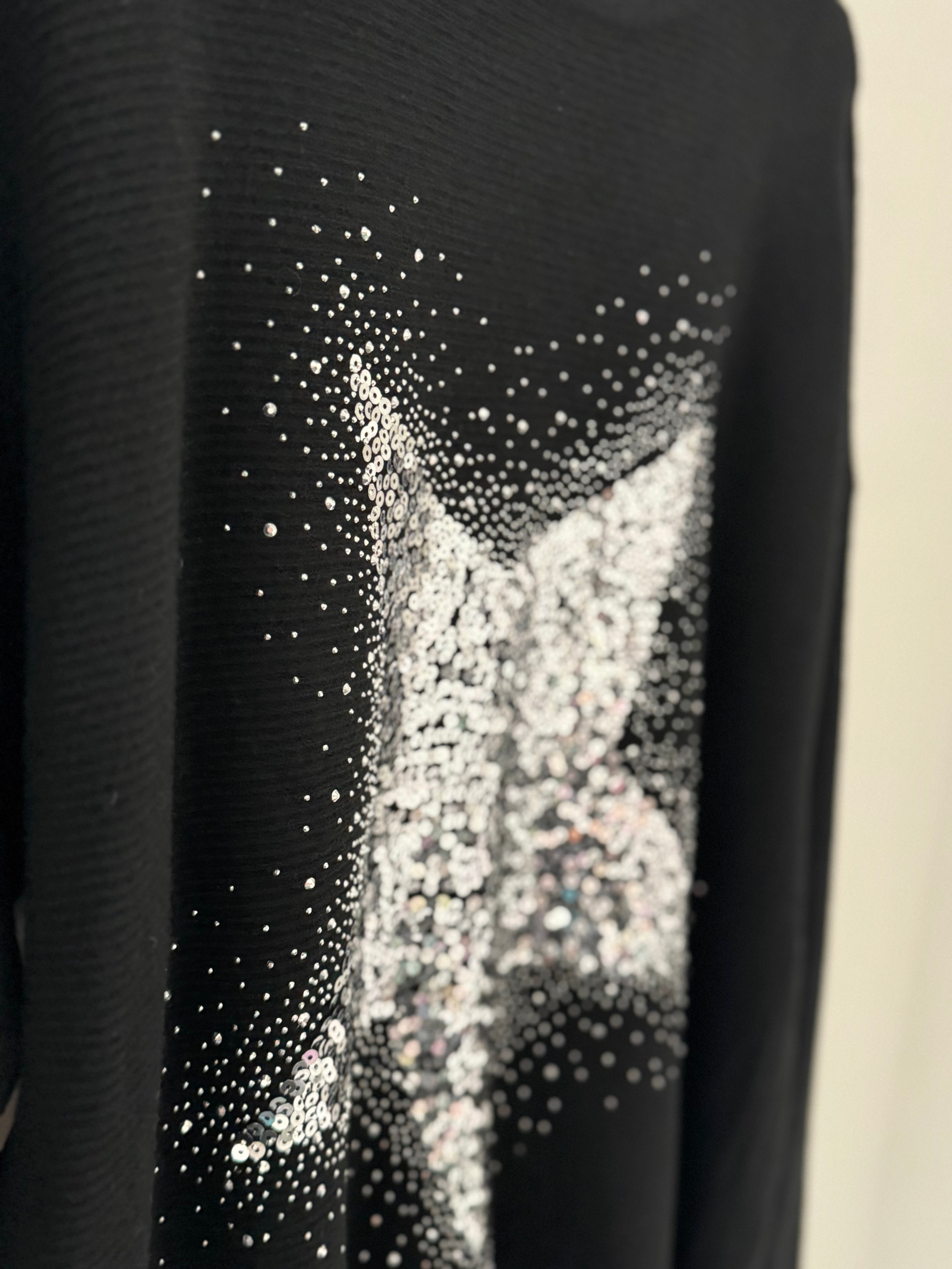 Ribbed Sequin Star Jumper in Black