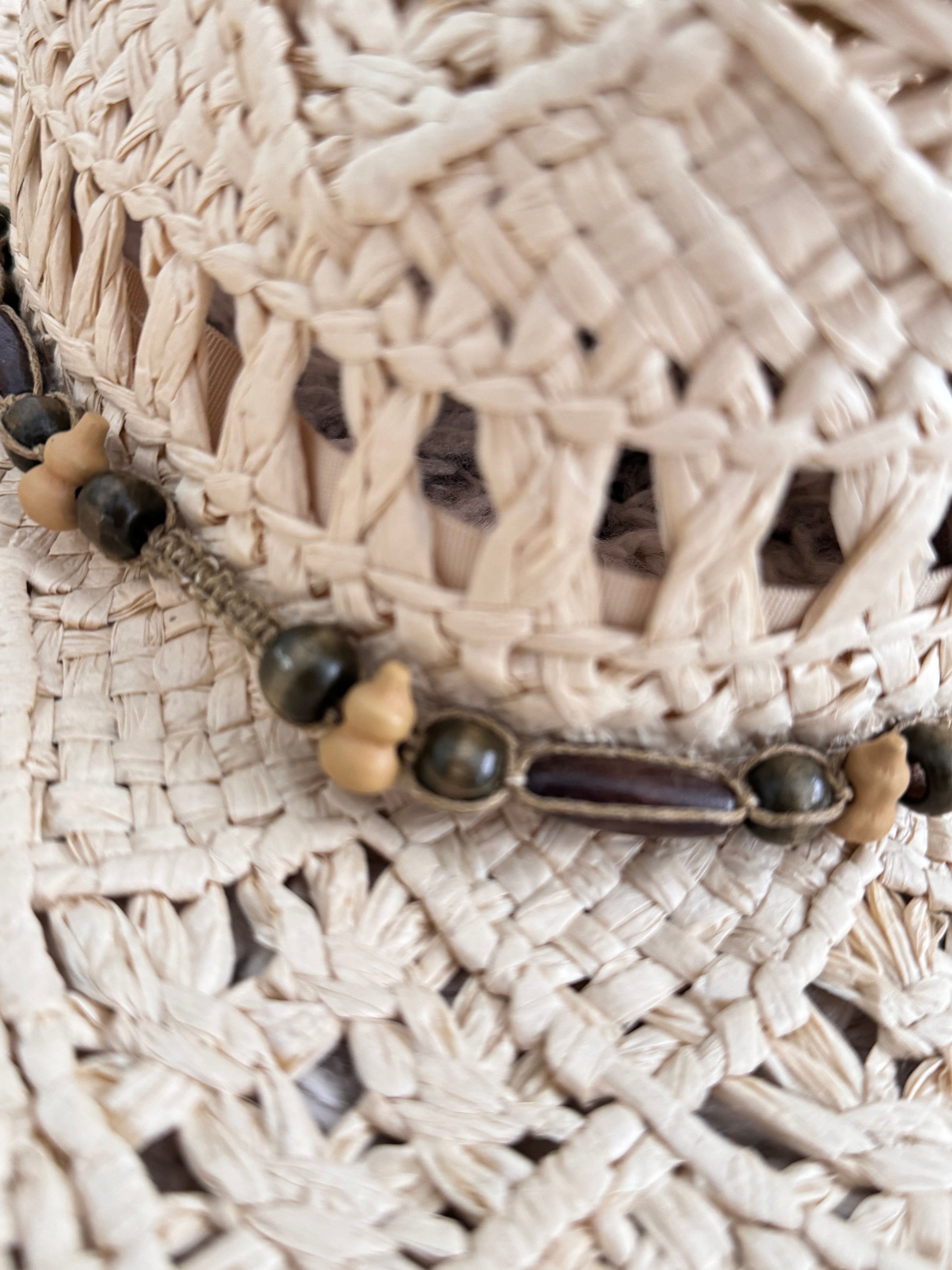 Straw Hat with Wooden Bead Tie