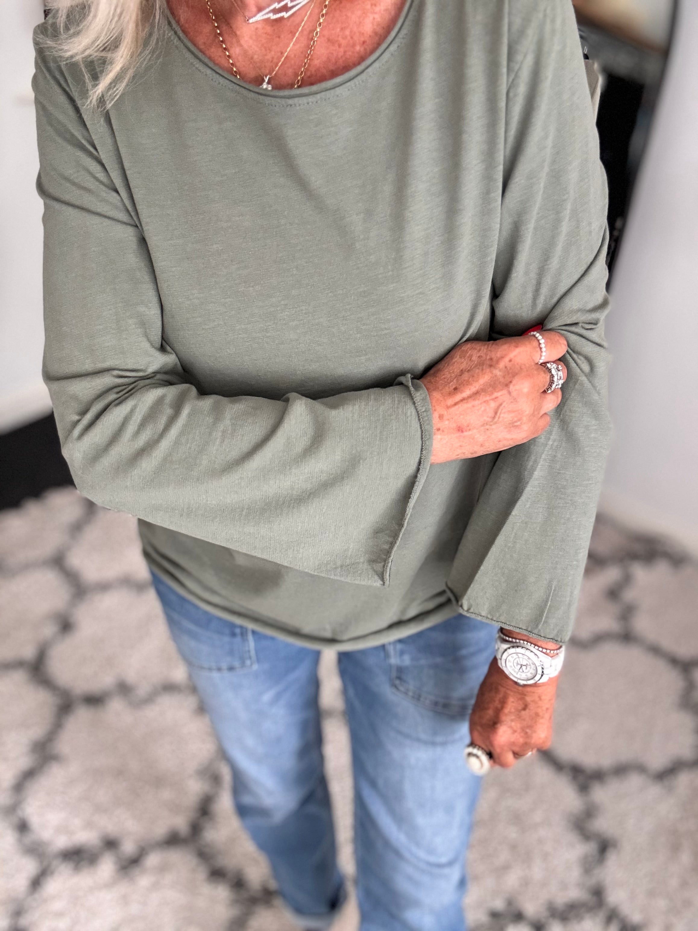 Long Sleeve Top with Flare Sleeves in Khaki