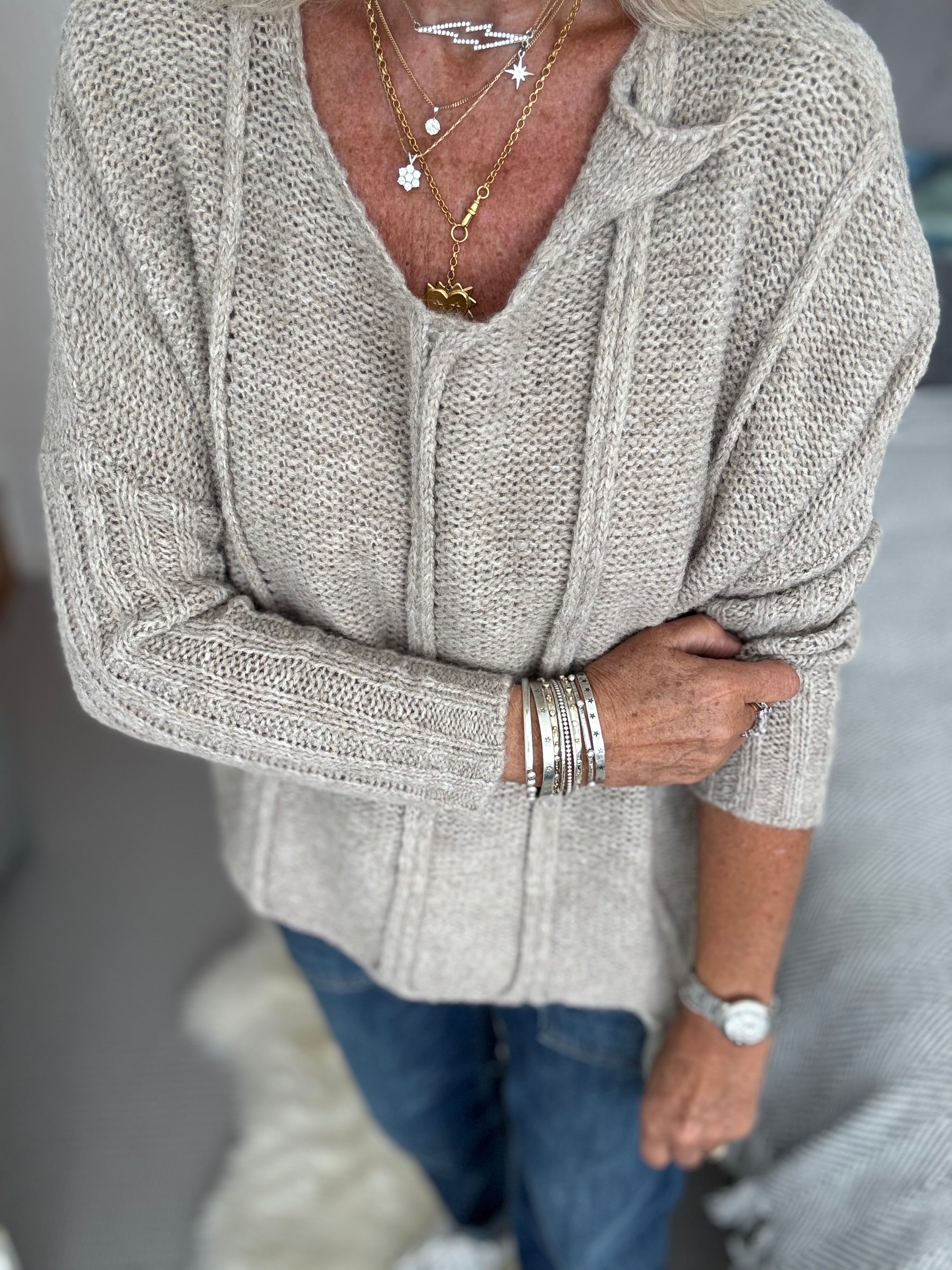 Hi Lo Ribbed Jumper in Stone