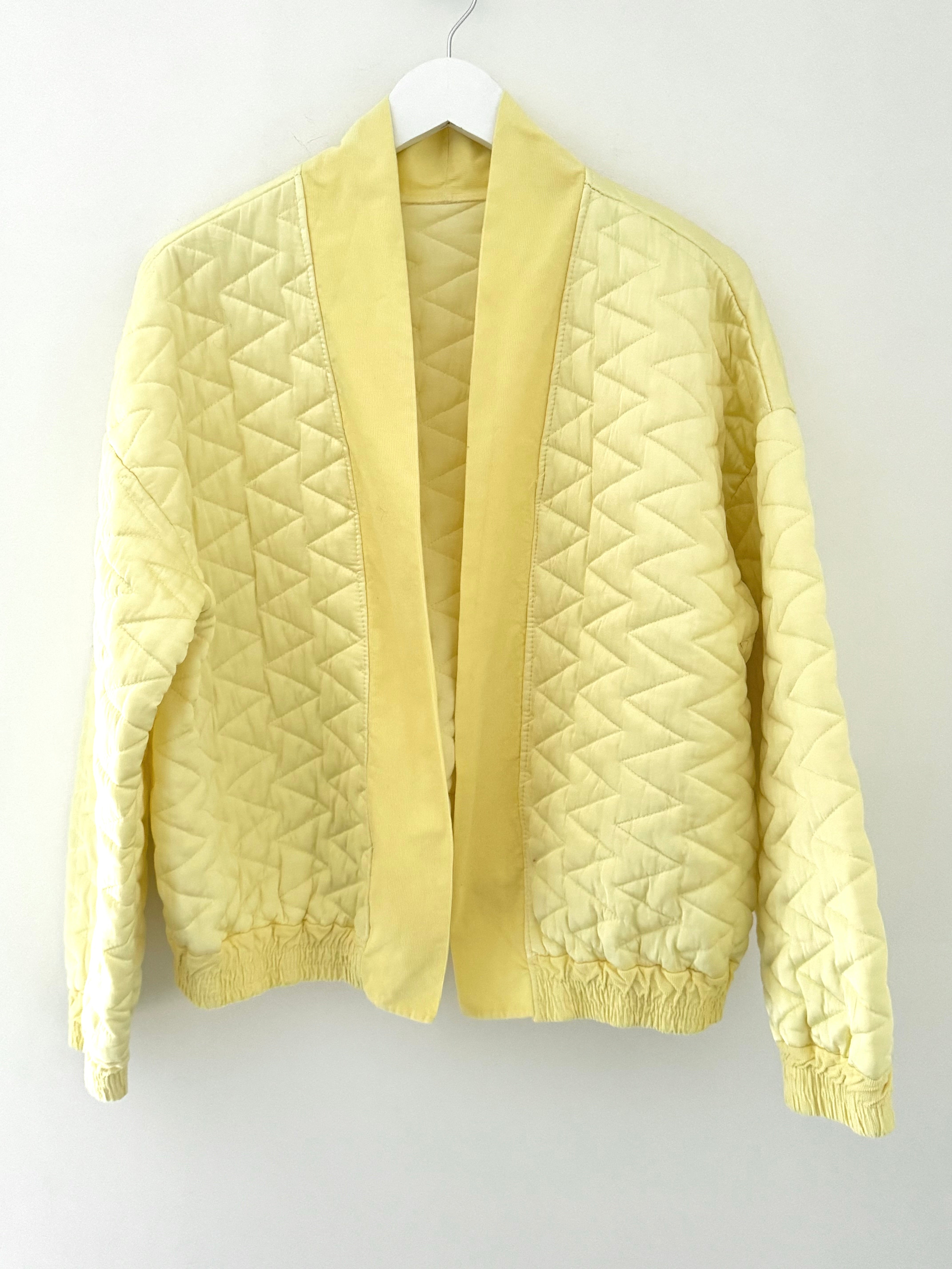 Designer Quilted Bomber Jacket in Lemon