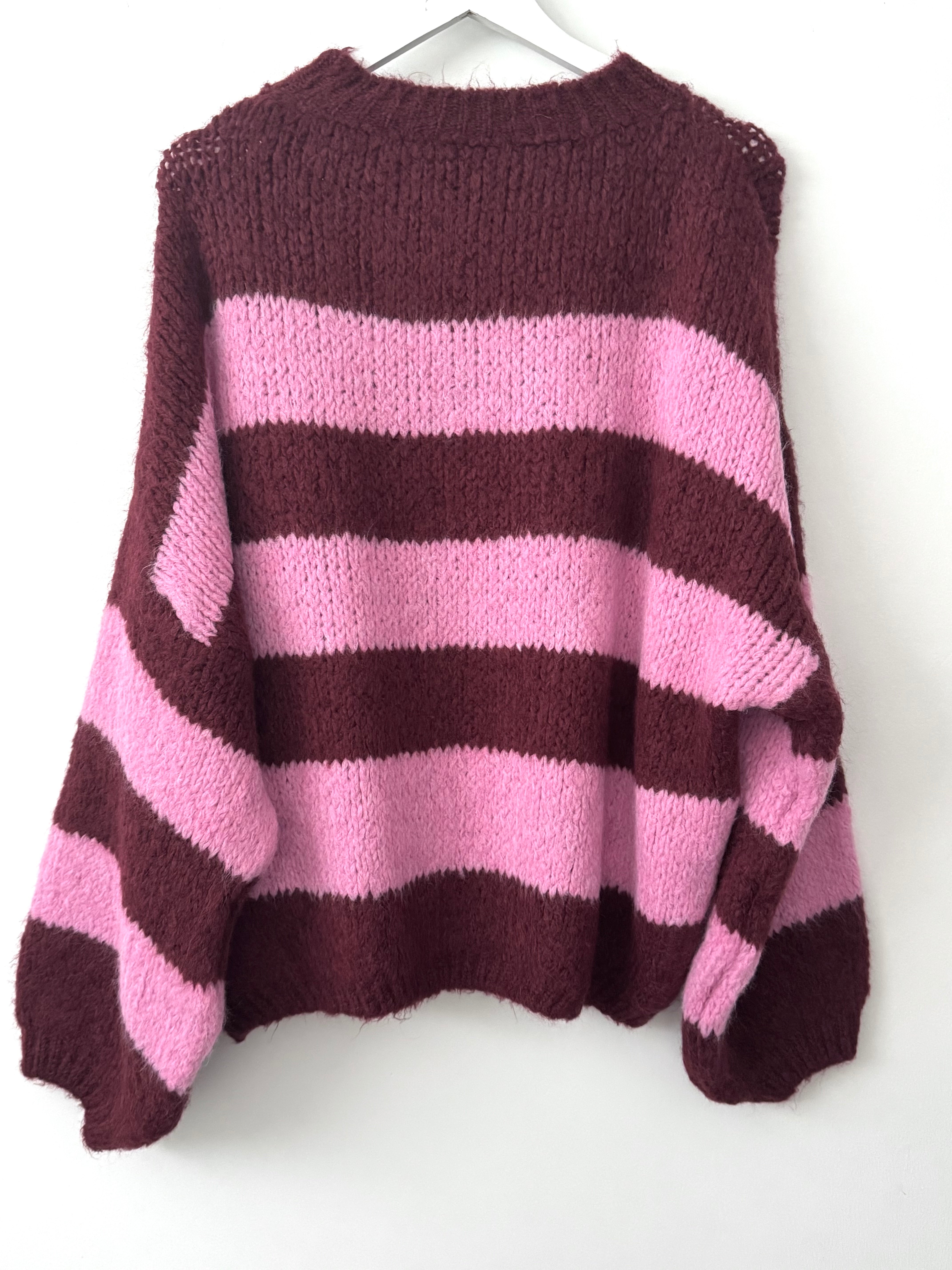 Stripe Jumper in Wine & Pink
