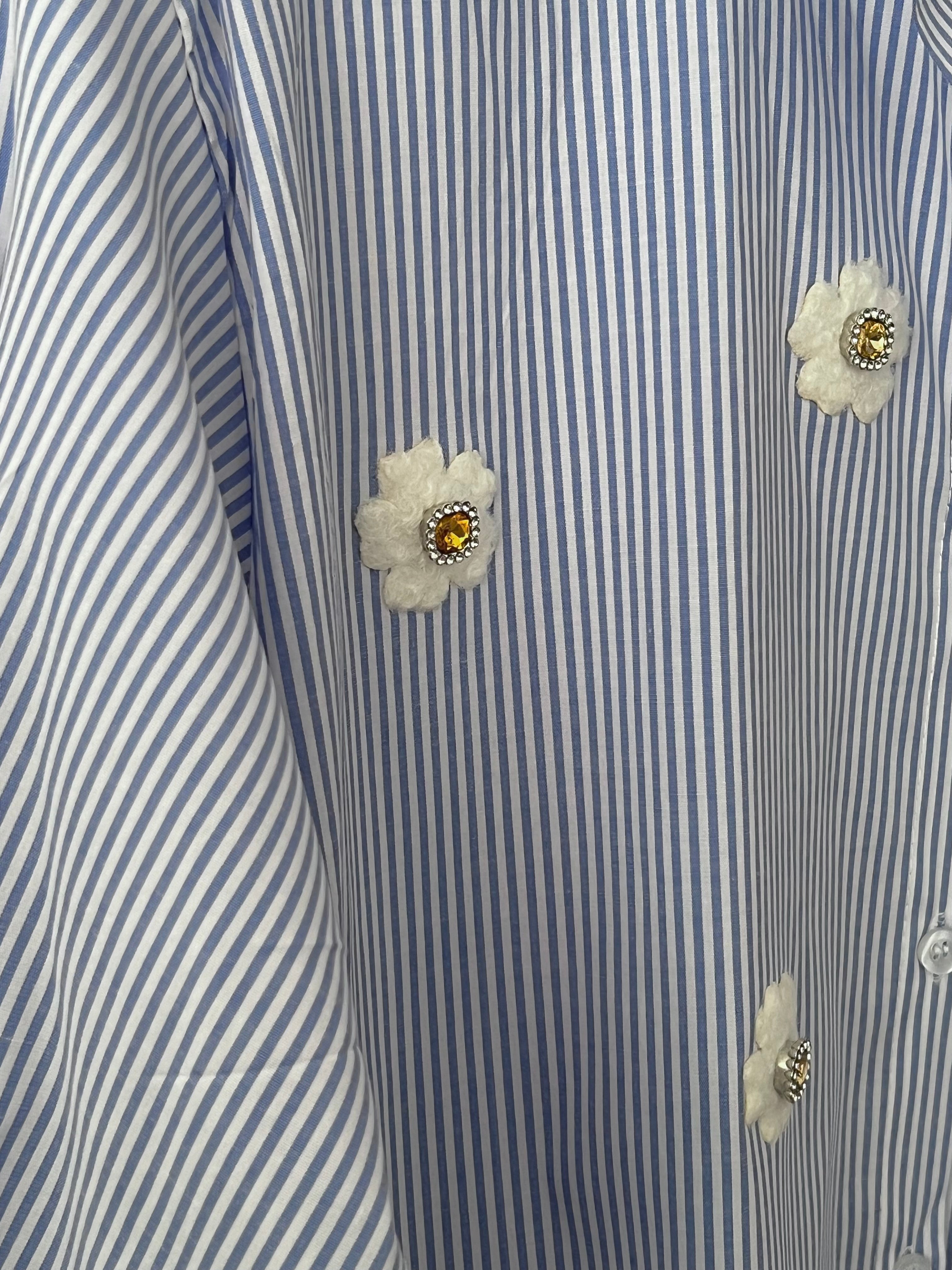 Crisp Stripe Shirt with Flowers