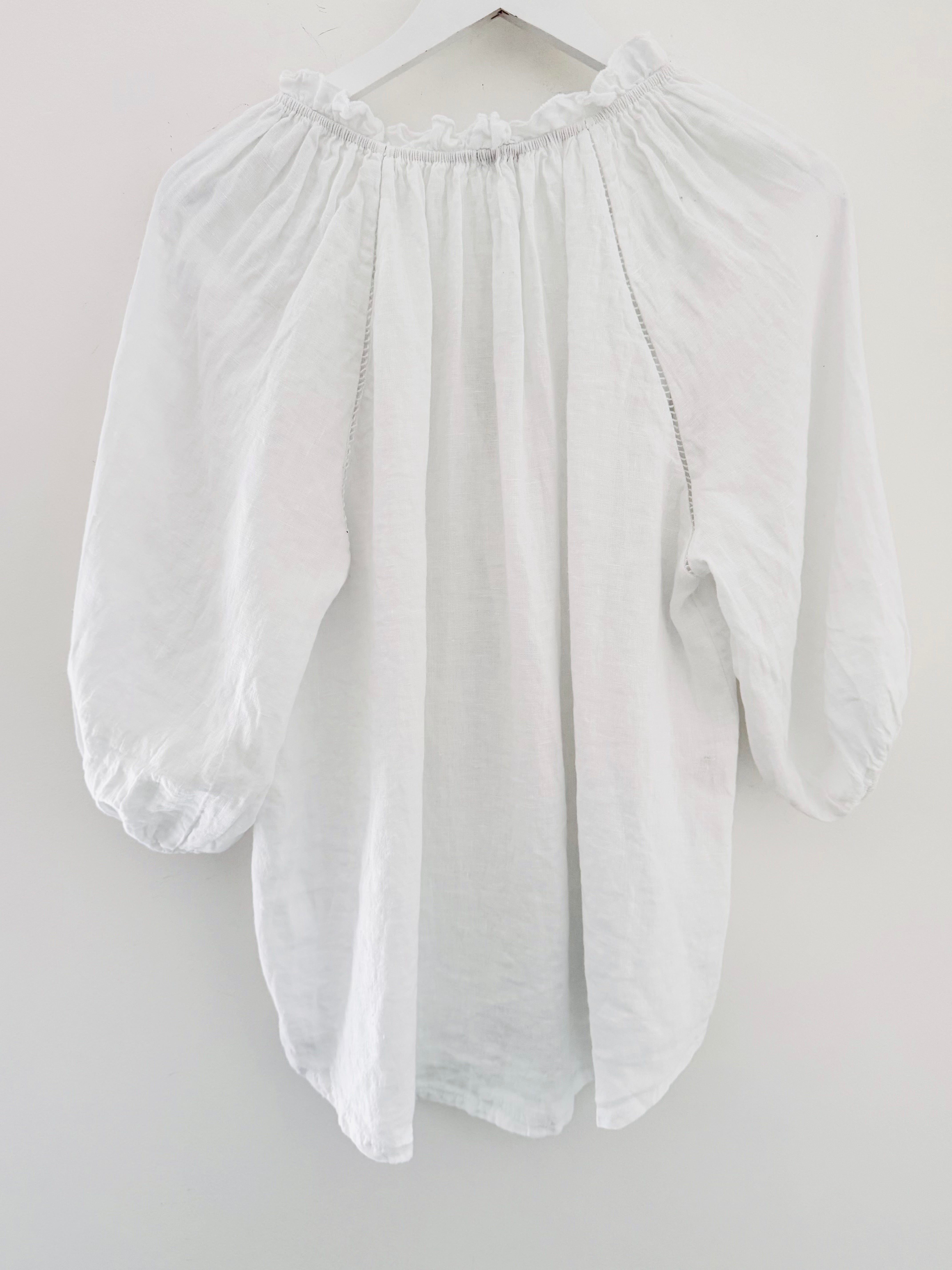 Pure Linen Designer Blouse in White