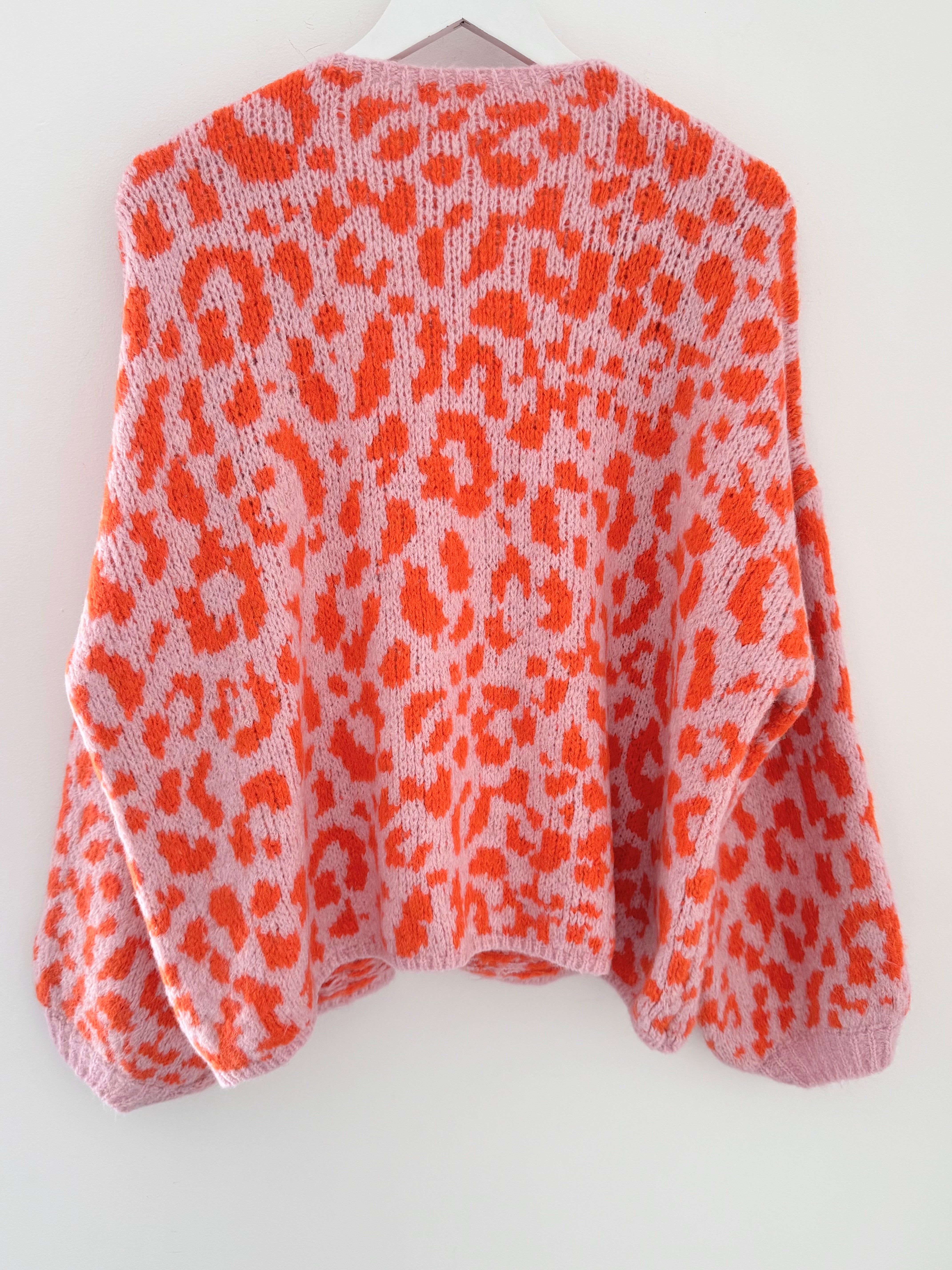 Soft Cardi in Pink & Orange Leopard