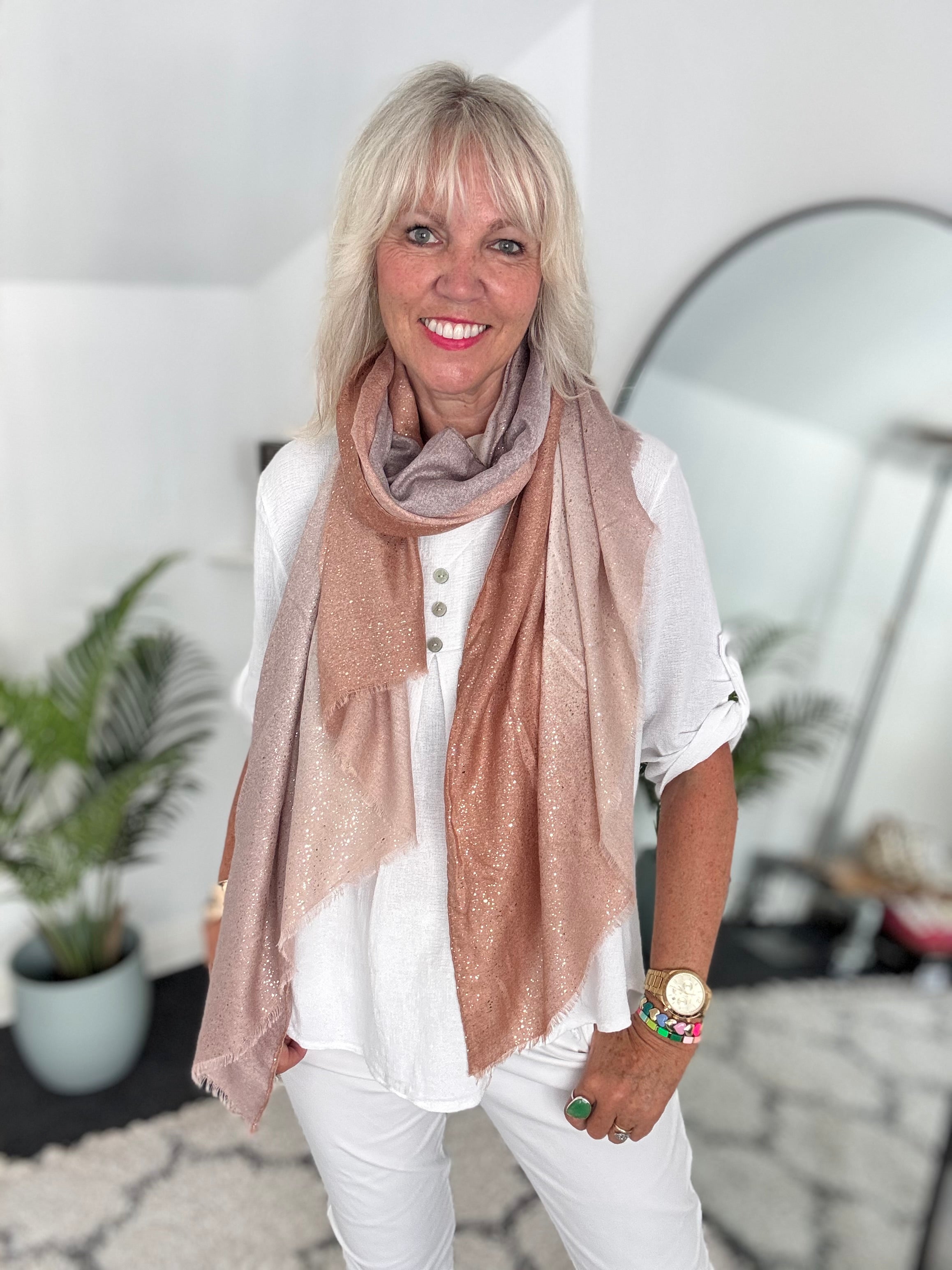 Metallic Fleck Scarf in Pinky Copper & Mocha