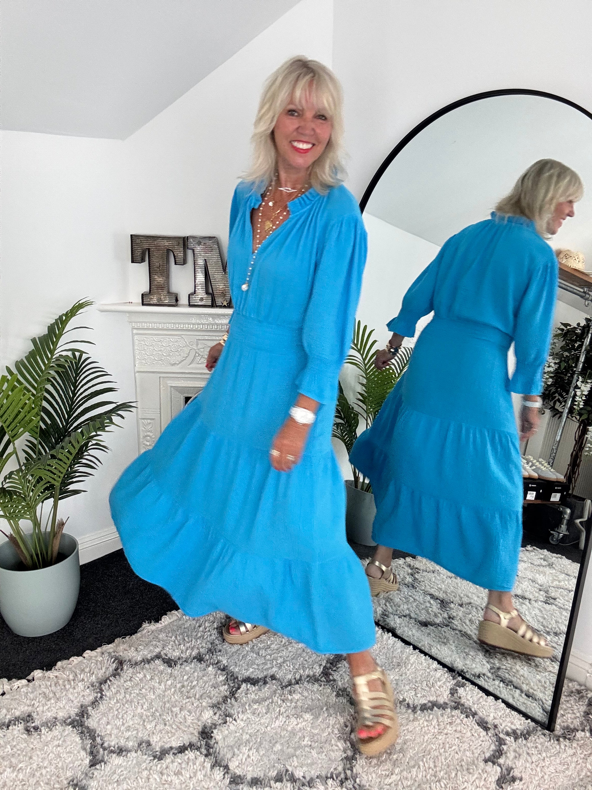 Cheesecloth Midi Dress in Azure Blue