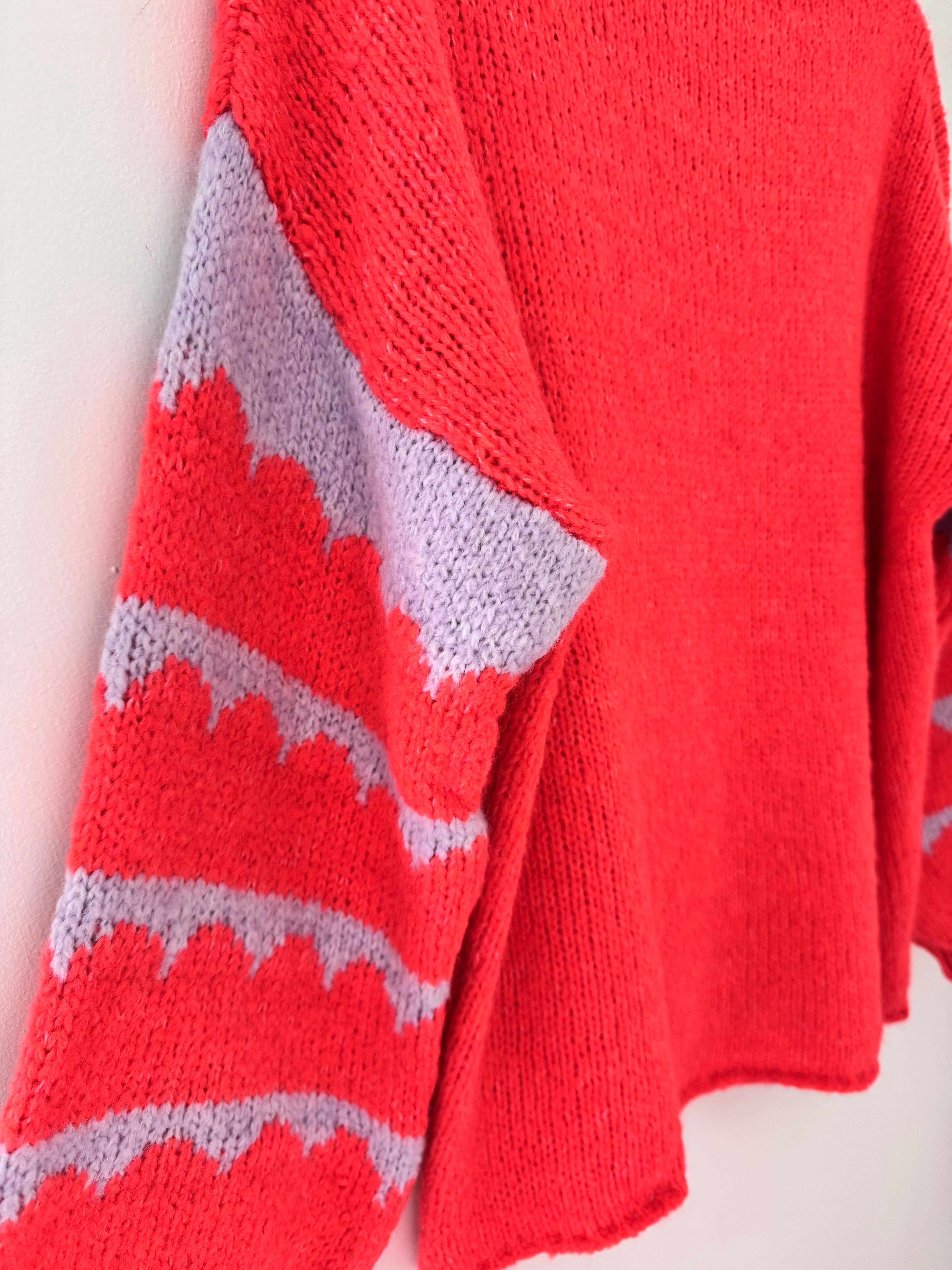 Coral Jumper with Stripe Lilac Sleeves