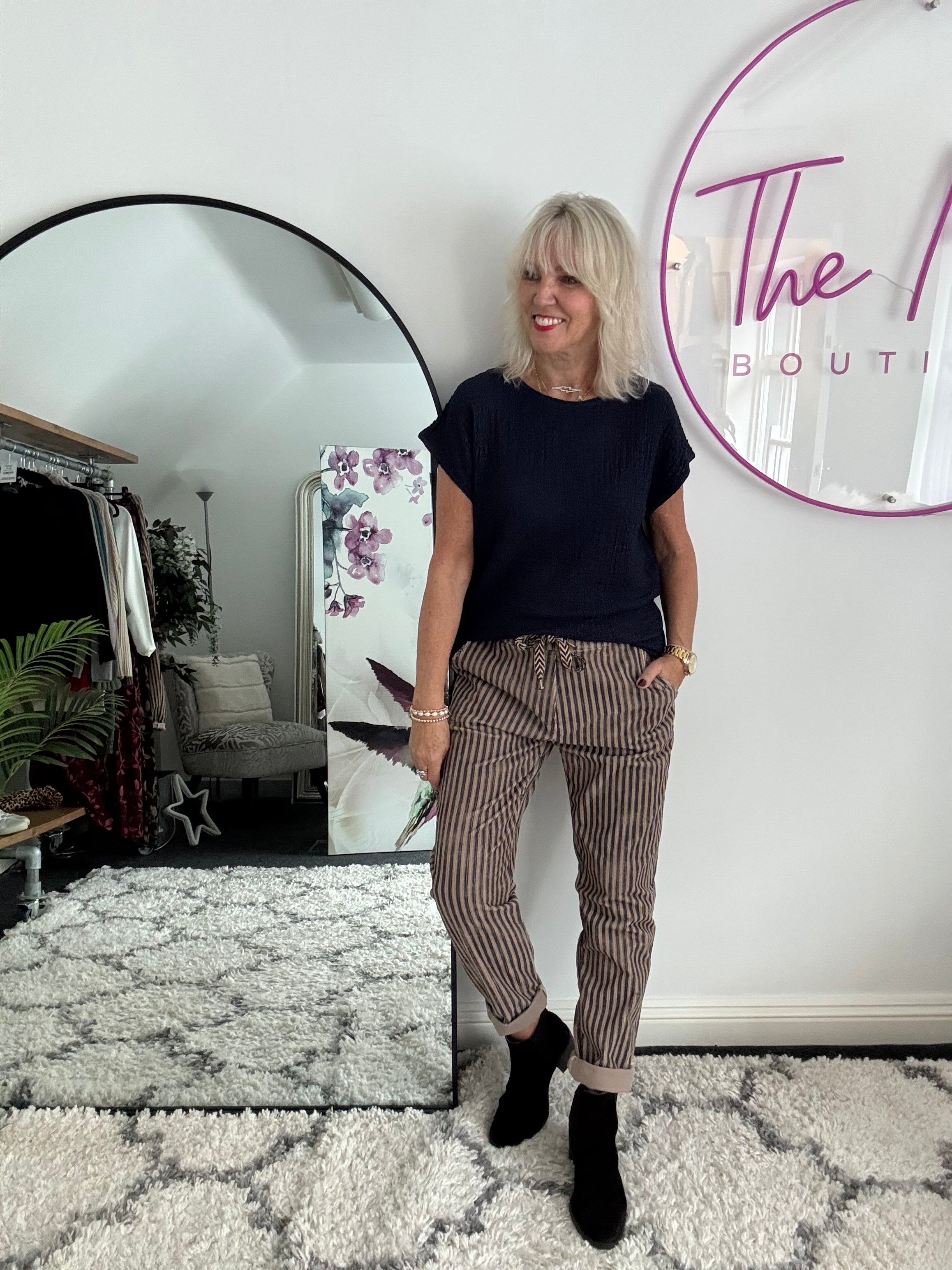 Textured Stretch Crepe Top in Navy