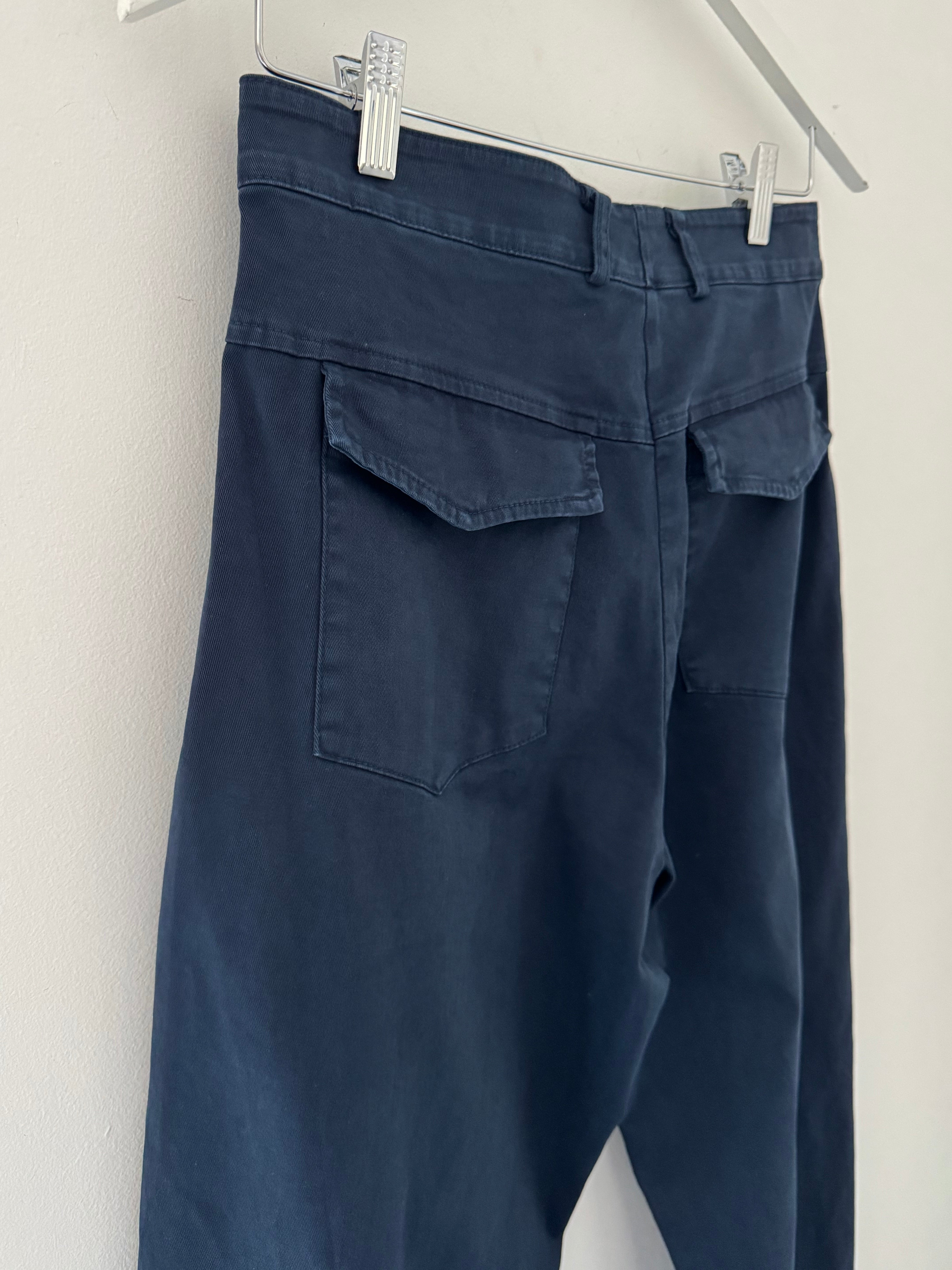 Slim Barrel Leg Trousers in Navy