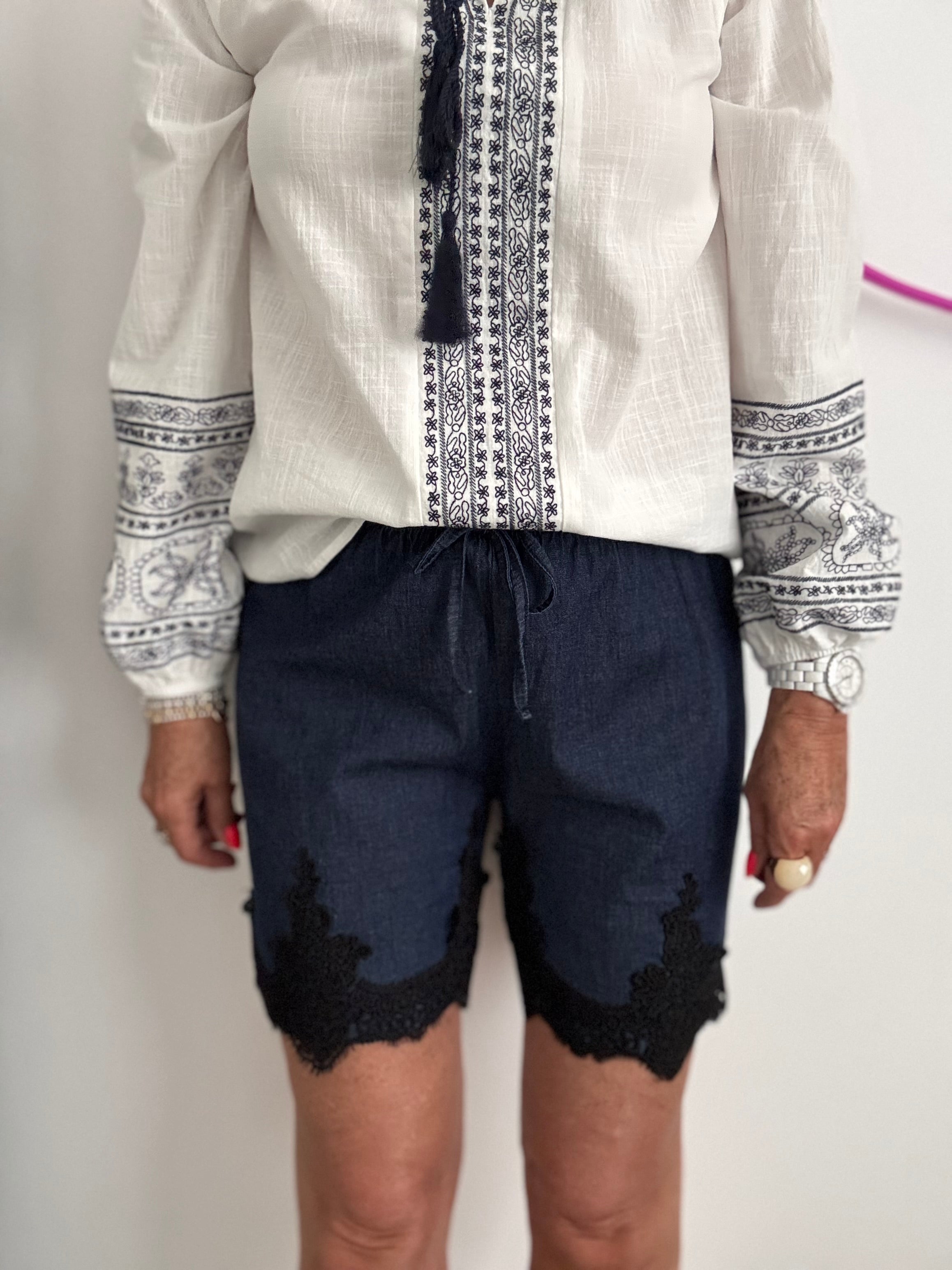 Luxe Chambray Shorts with Lace