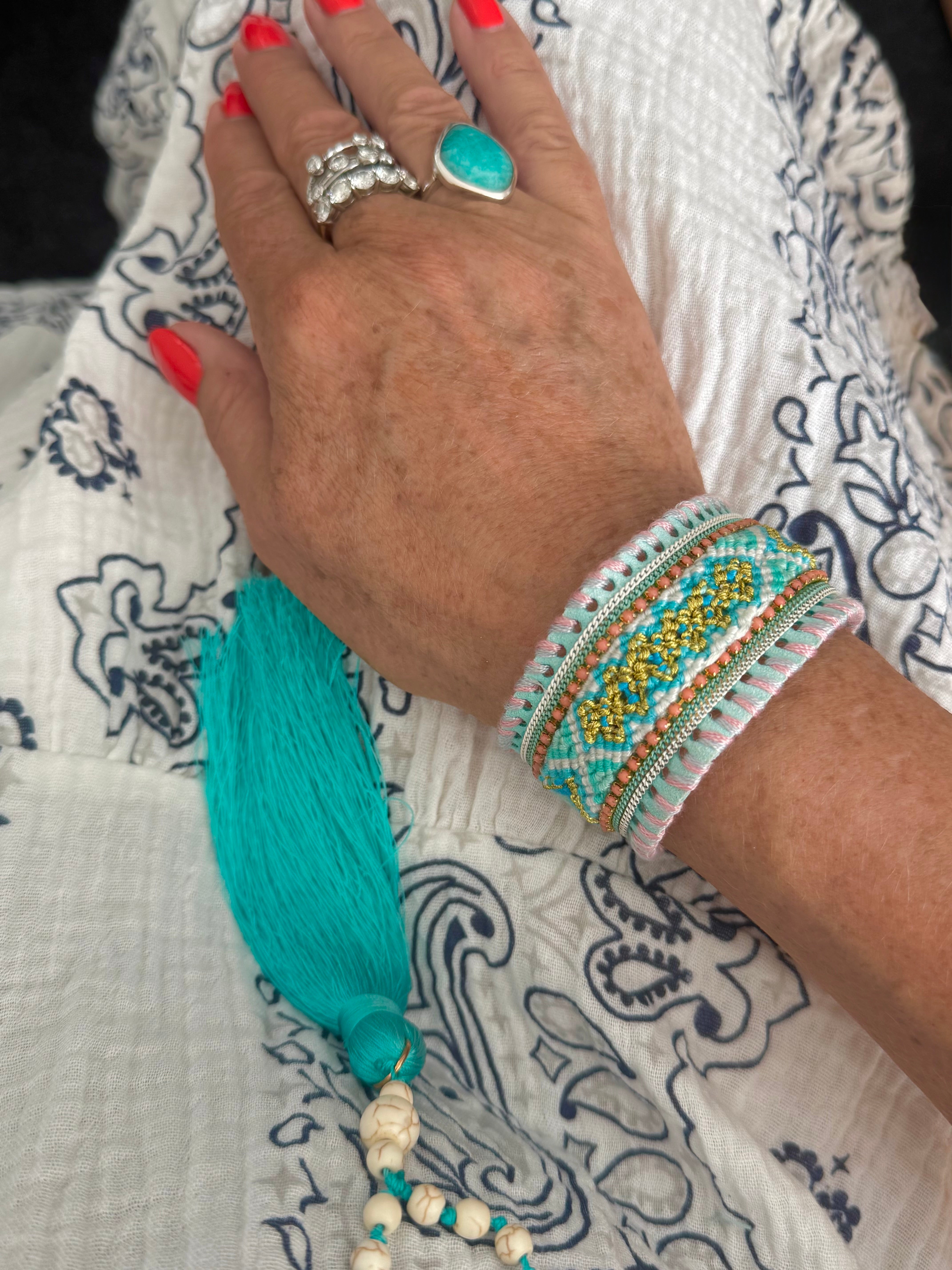 Handmade Aztec Cuff Bracelet in Turquoise