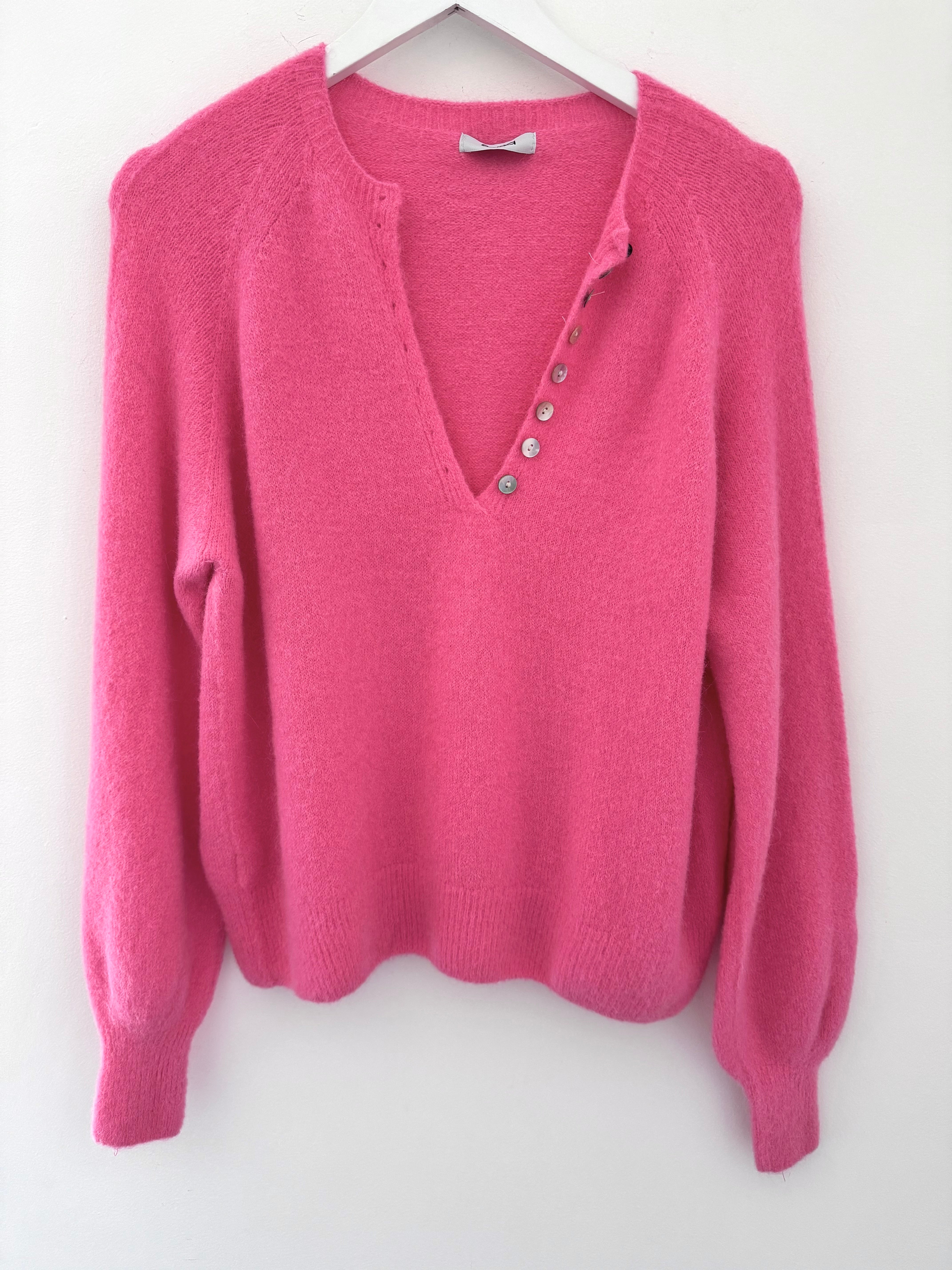 Softie Jumper with Button Neck in Candy Pink