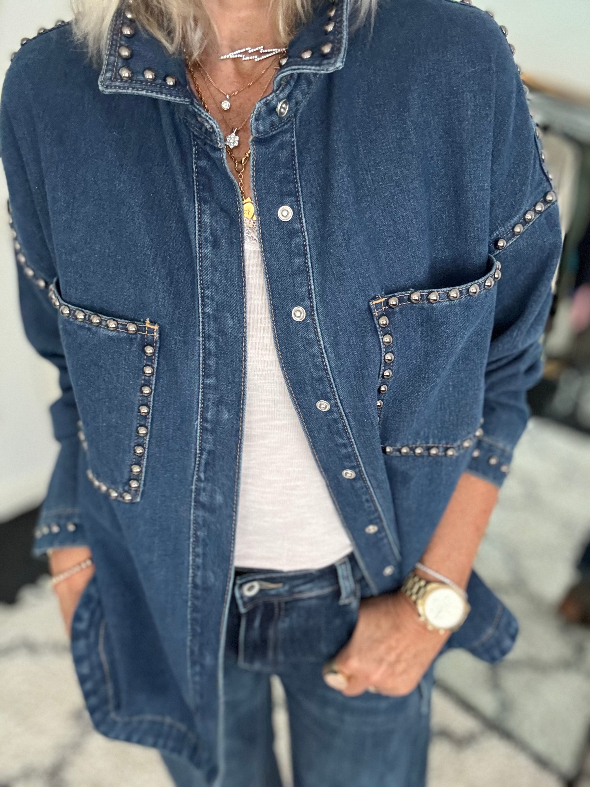 Designer Boyfriend Shacket in Blue Denim