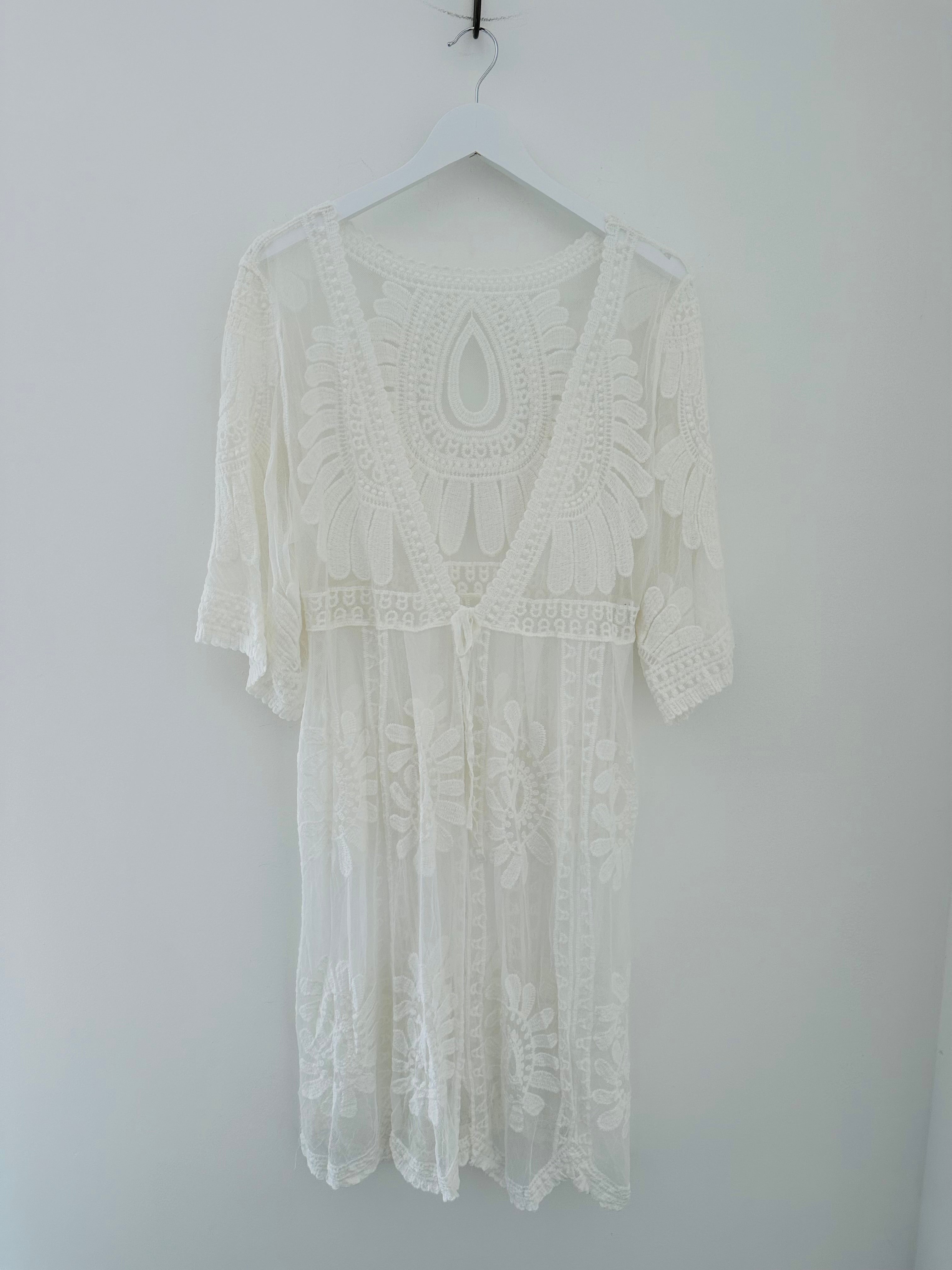 Lace Cotton Kimono in Ivory