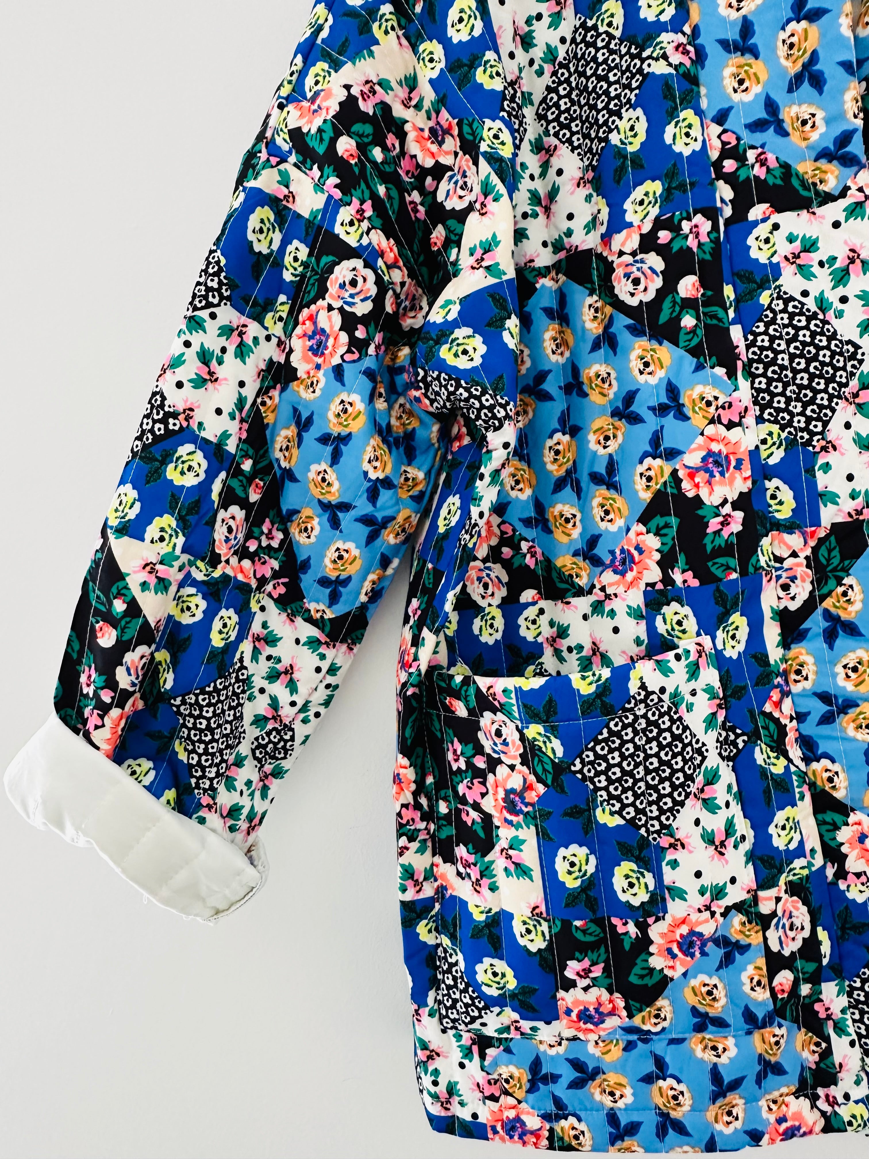 Quilted Floral Jacket in Blues