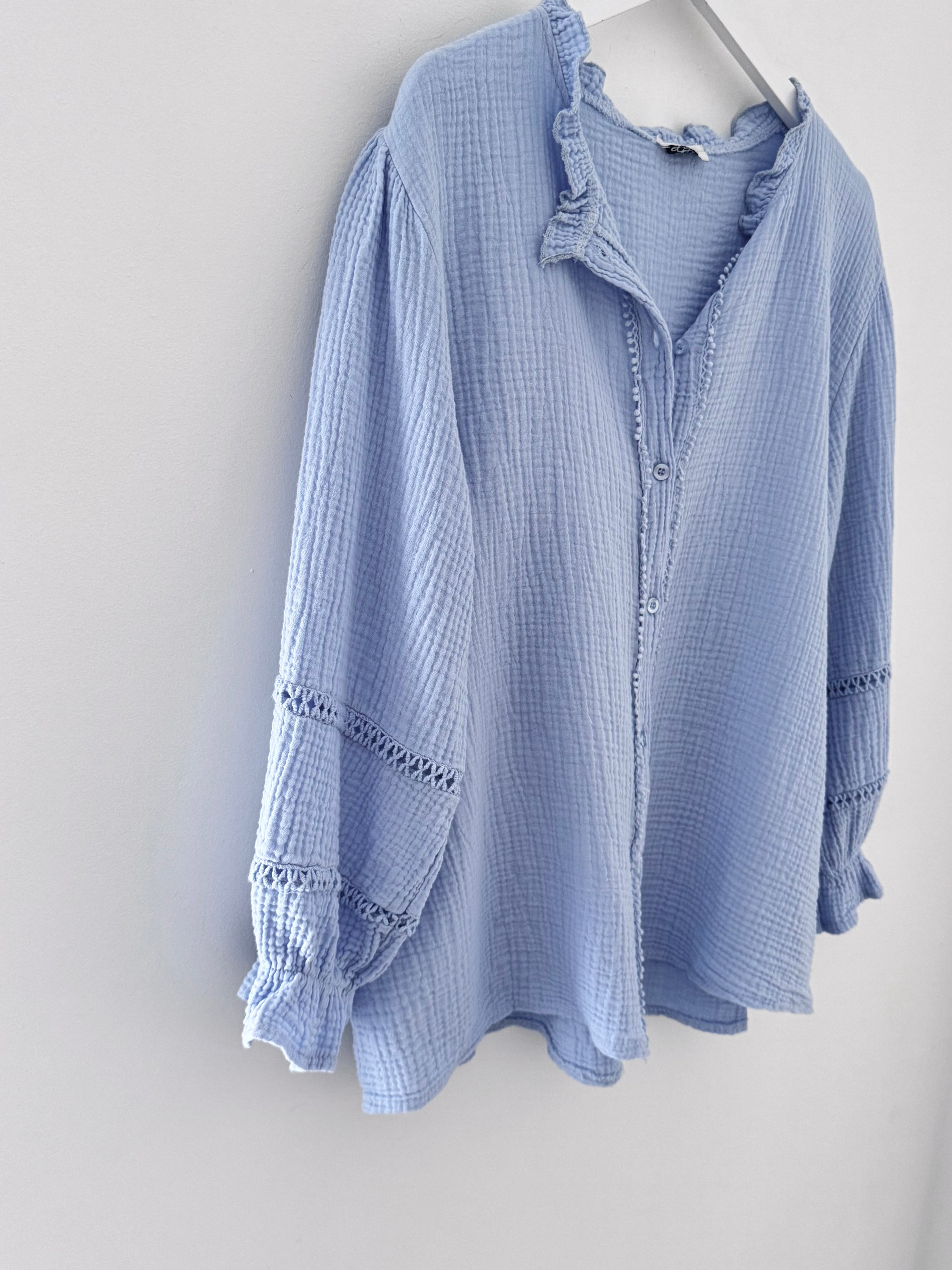 Detailed Cheesecloth Shirt in Light Blue
