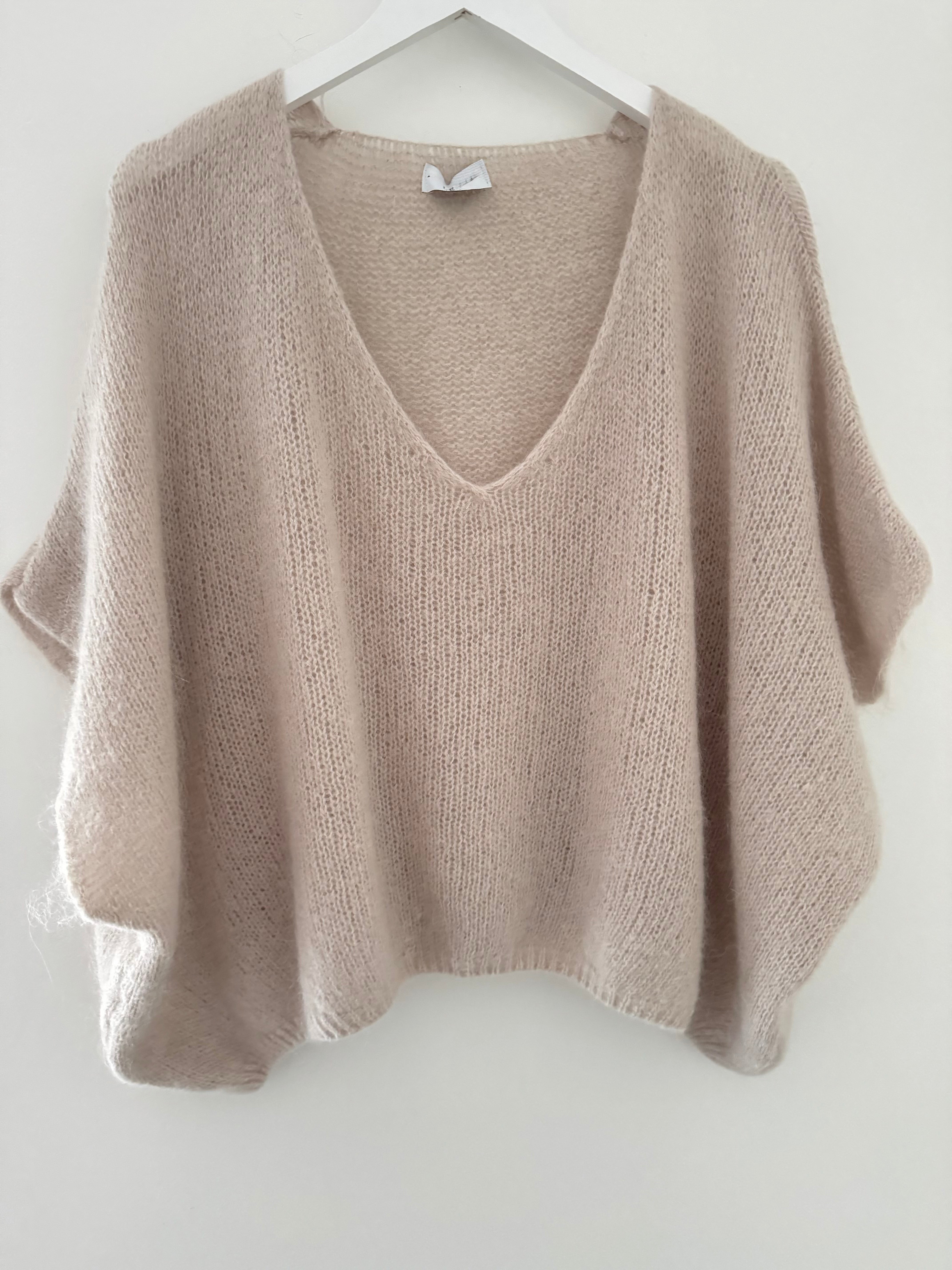 Mohair V Neck Tank in Stone