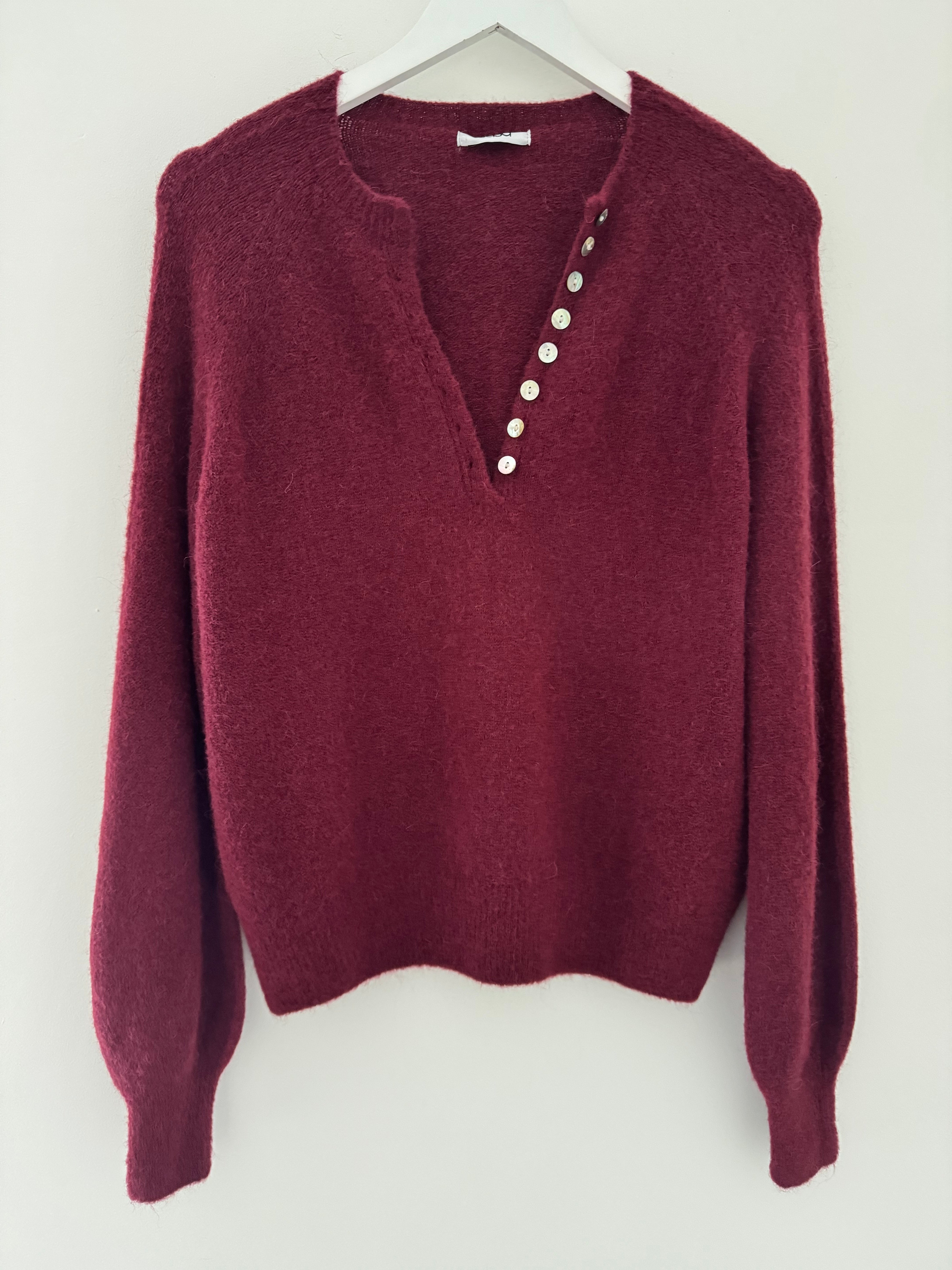 Softie Jumper with Button Neck in Wine