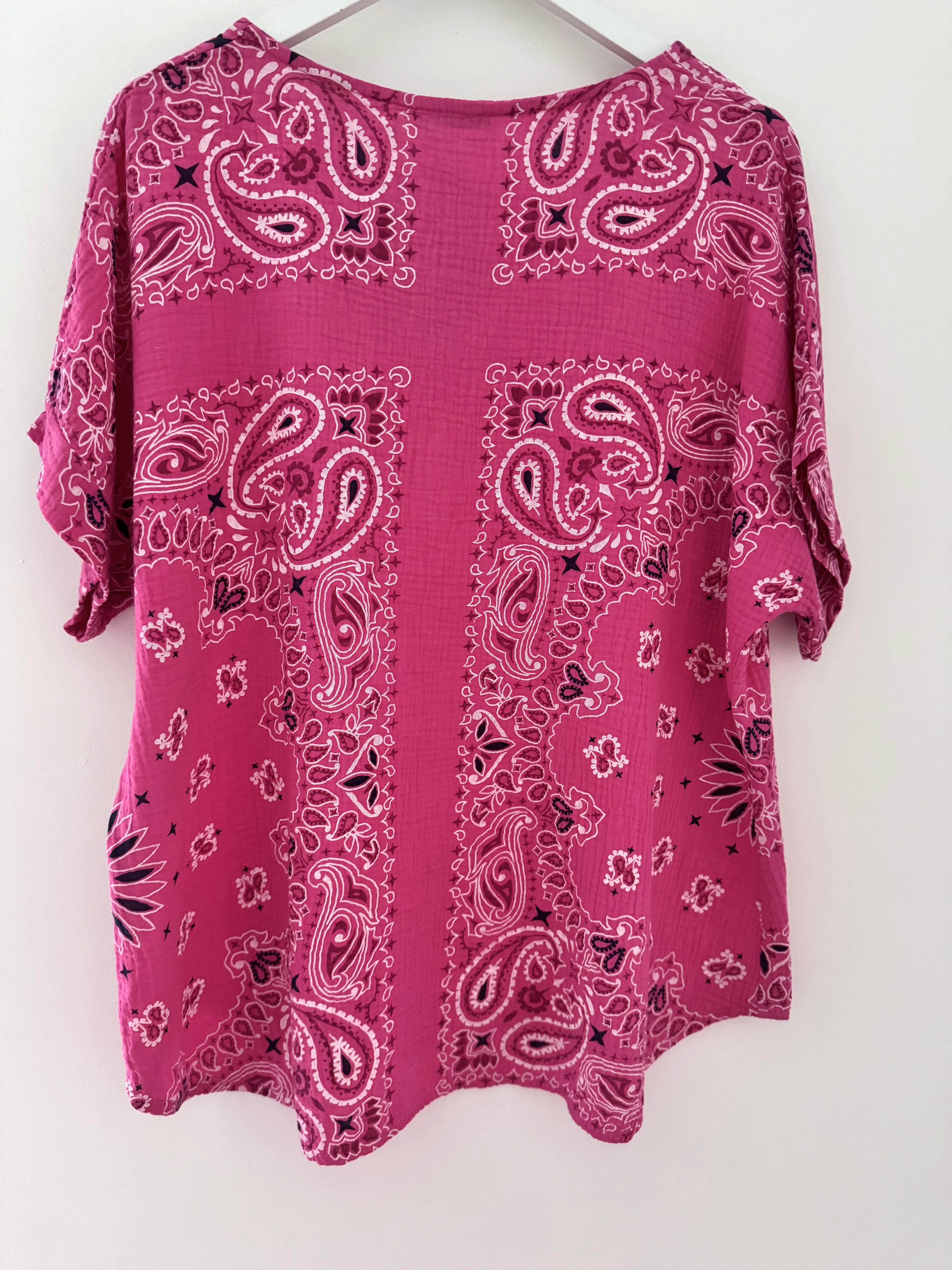 Paisley Cheesecloth Top in Fuchsia