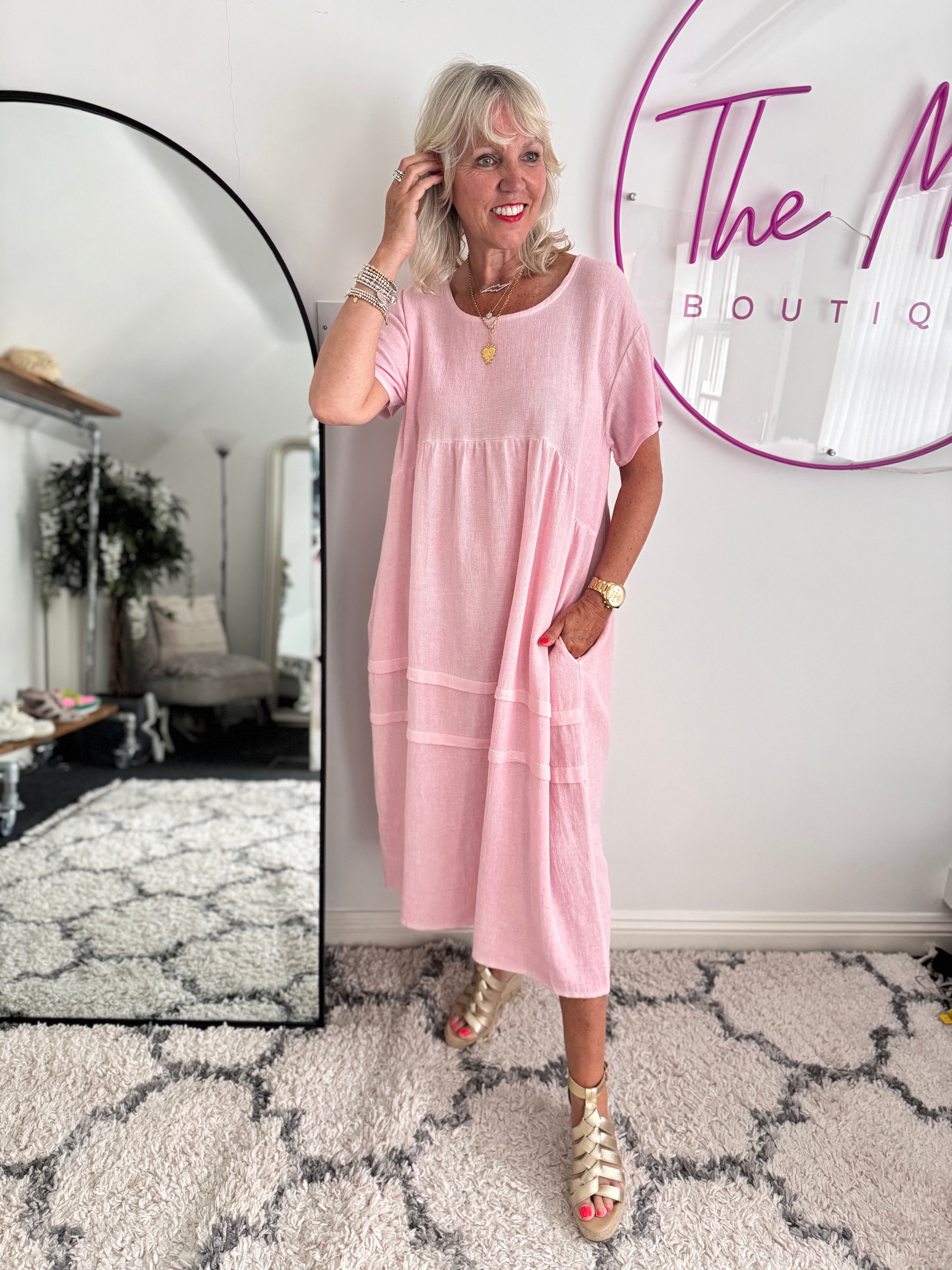 Cotton & Linen Cocoon Dress in Baby Pink