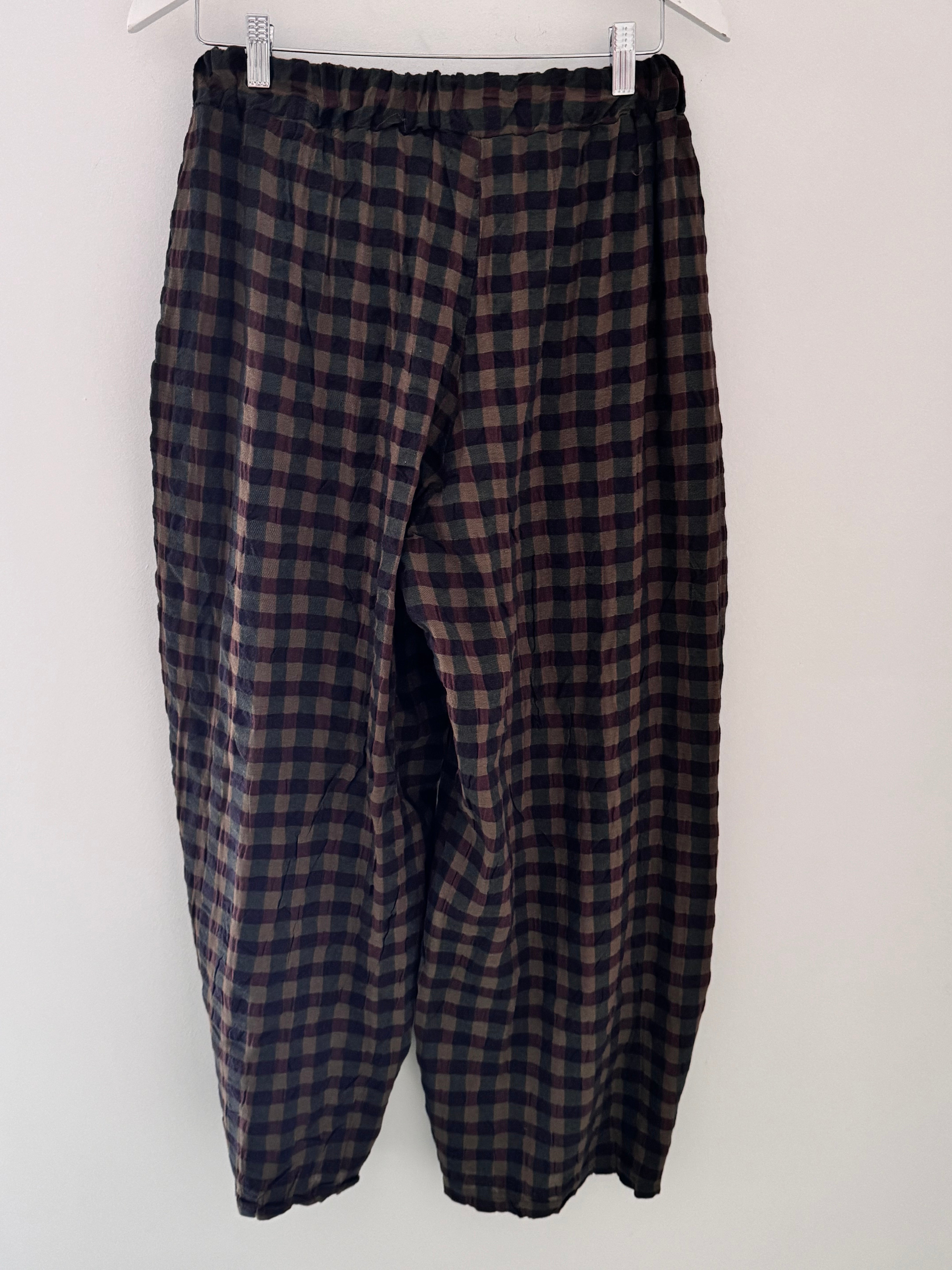 Barrel Check Trousers in Chocolate & Khaki