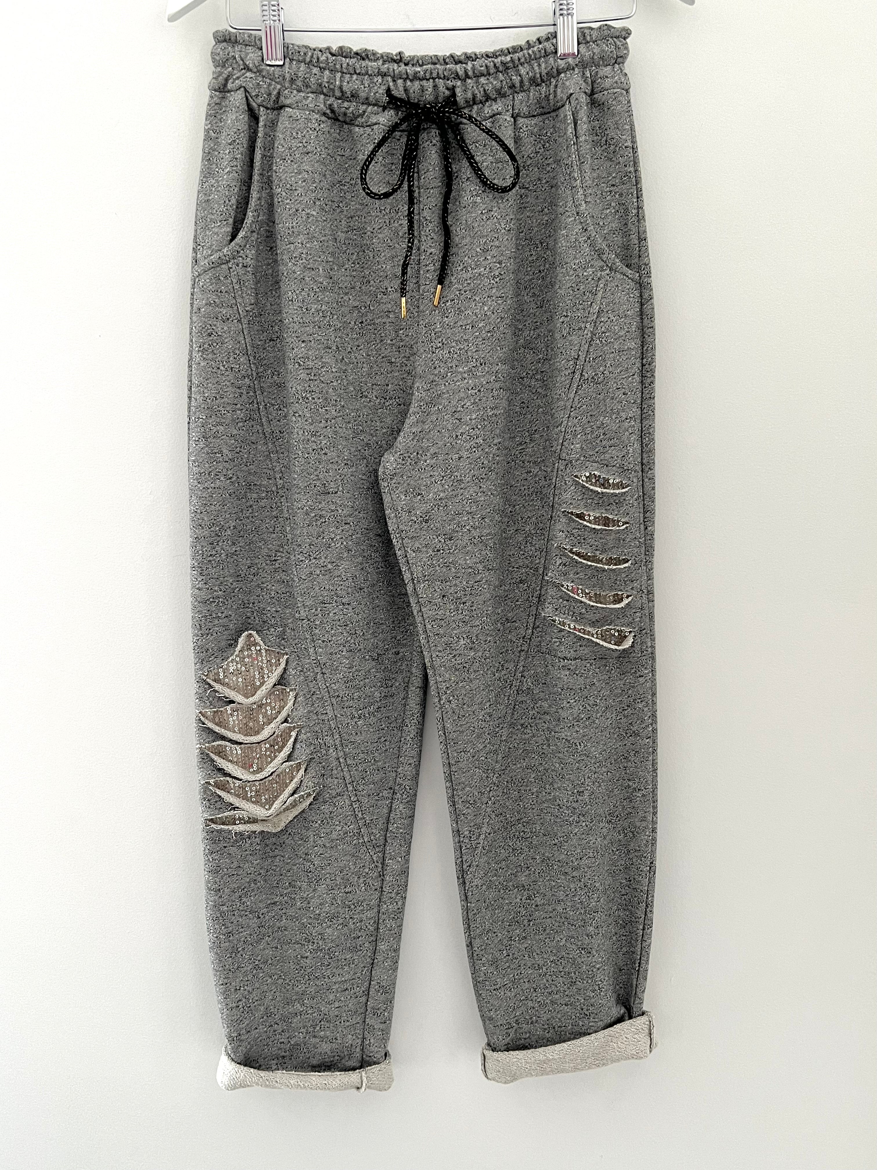 Jersey Joggers with Sequins in Marl Grey