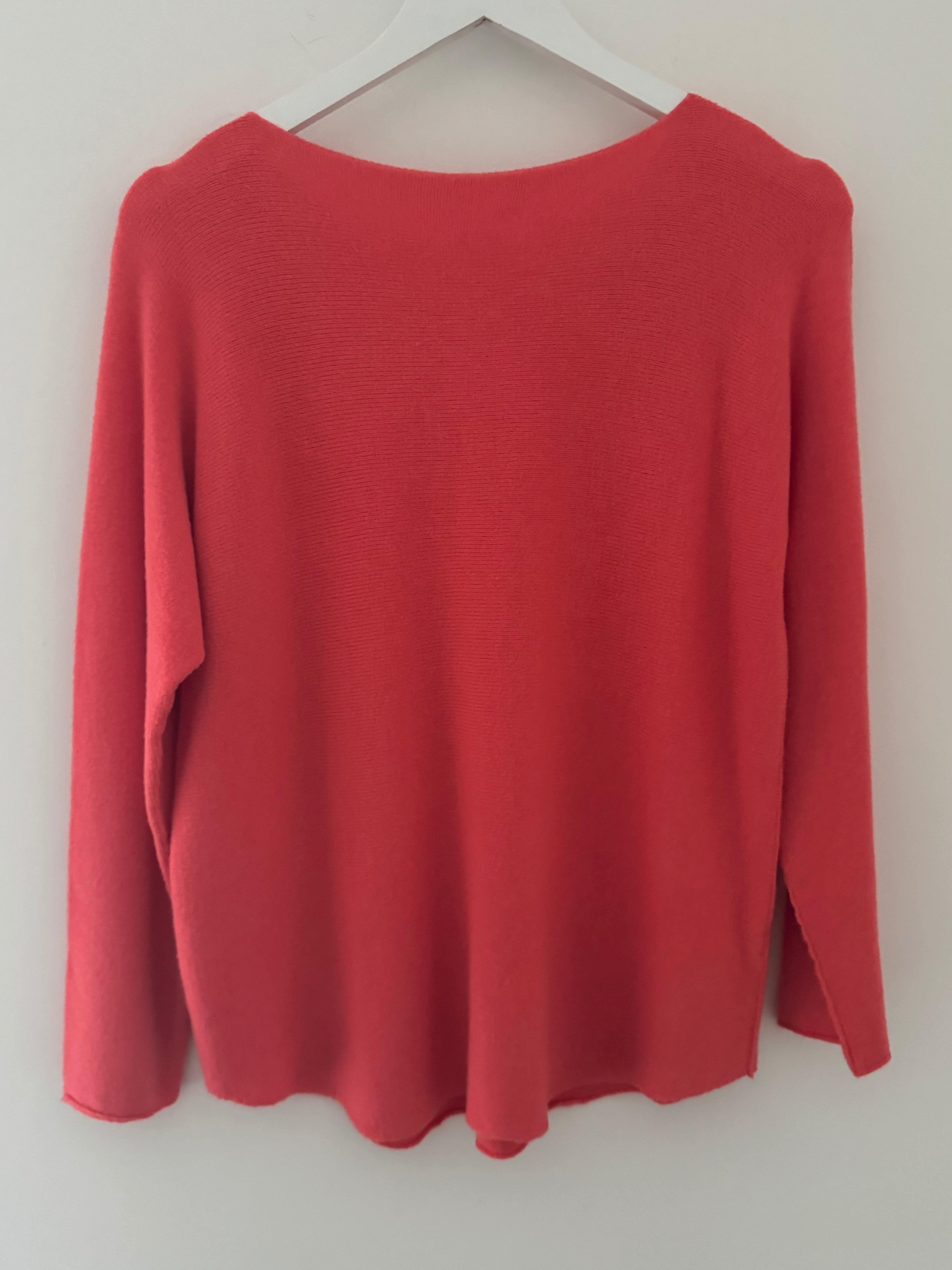 Simple Round Neck Jumper in Coral