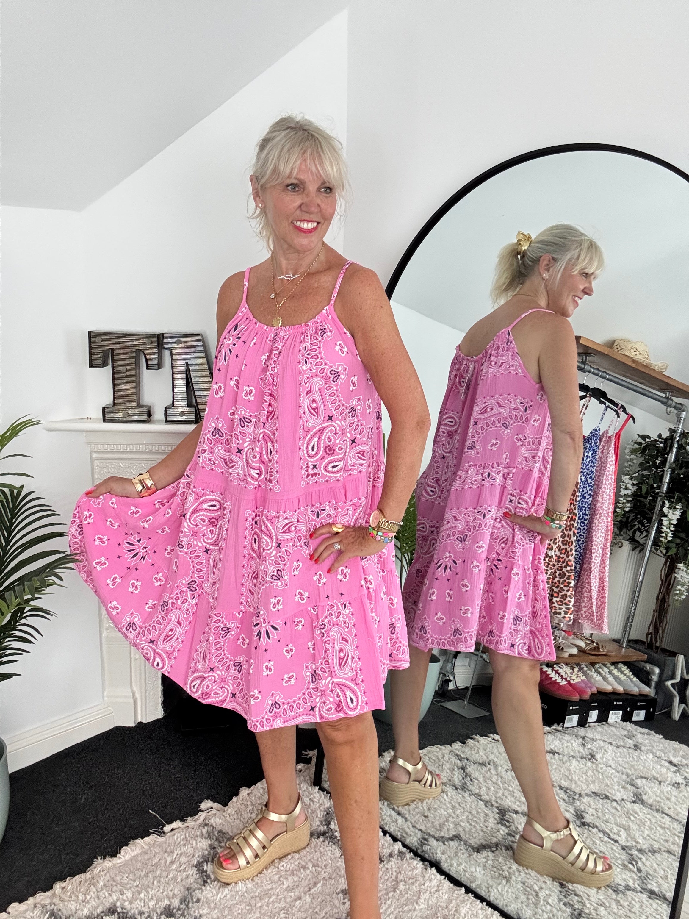 Paisley Cheesecloth Dress in Candy Pink