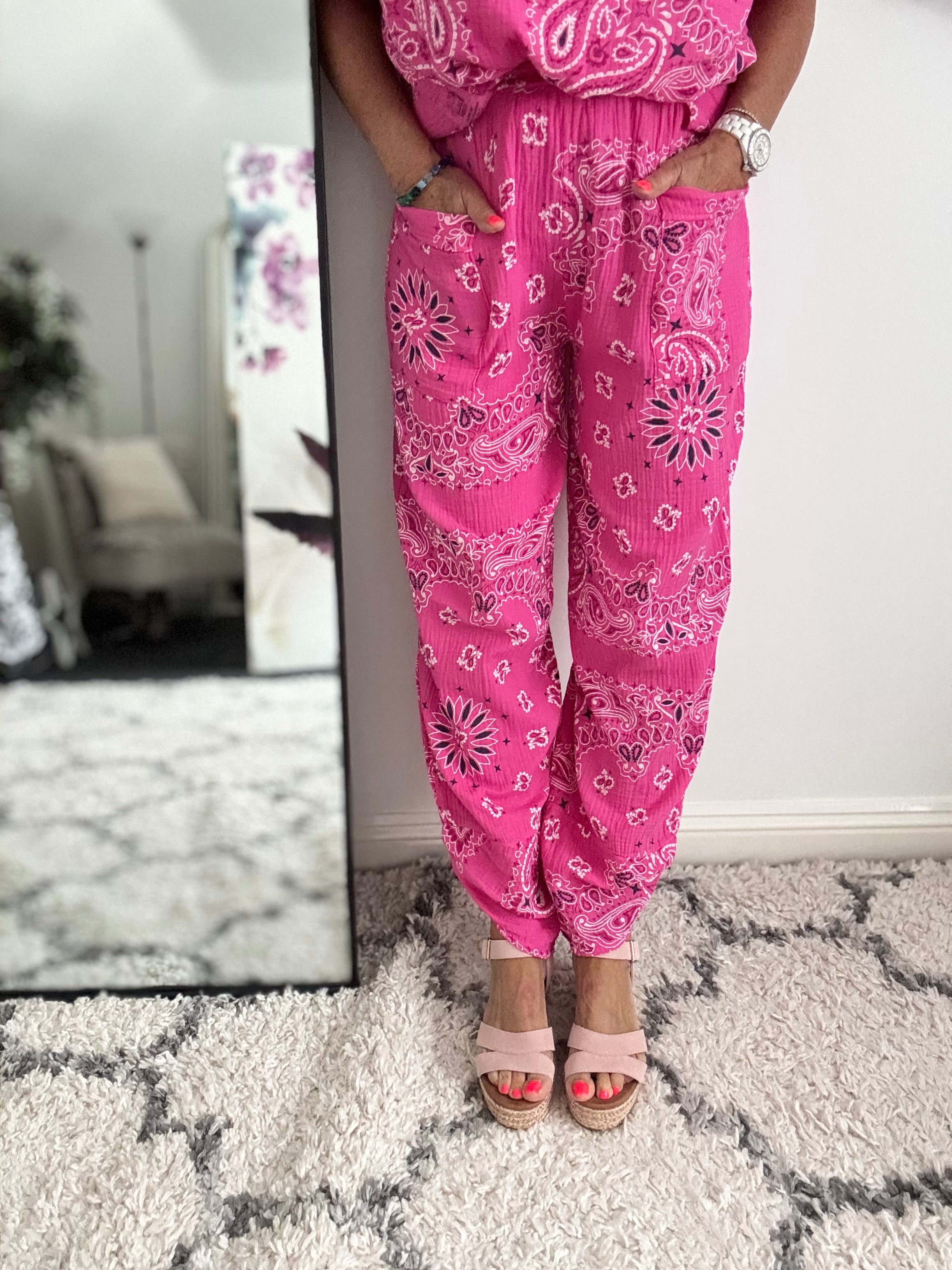 Paisley Cheesecloth Trousers in Fuchsia