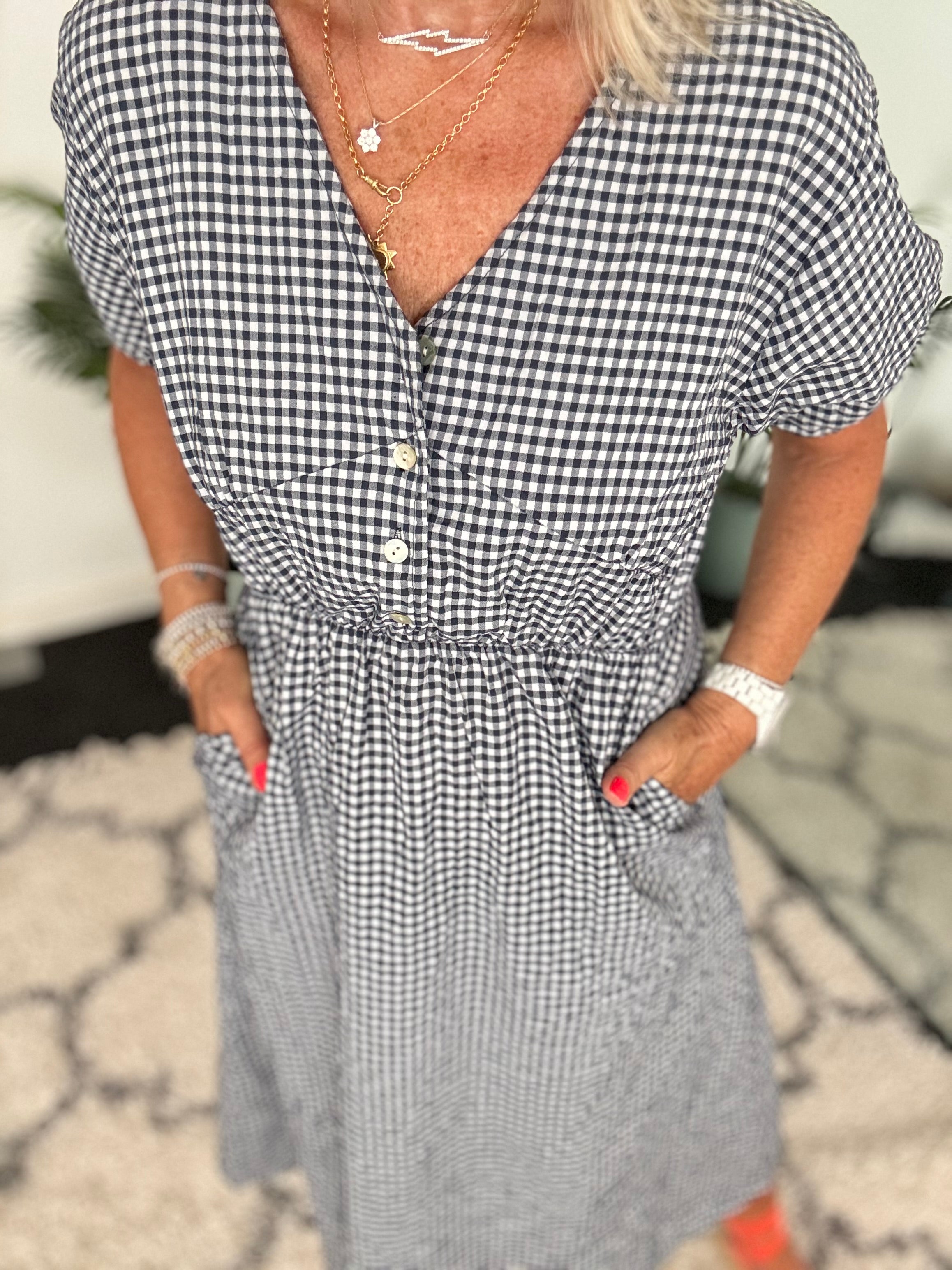 Gingham Dress in Navy & White