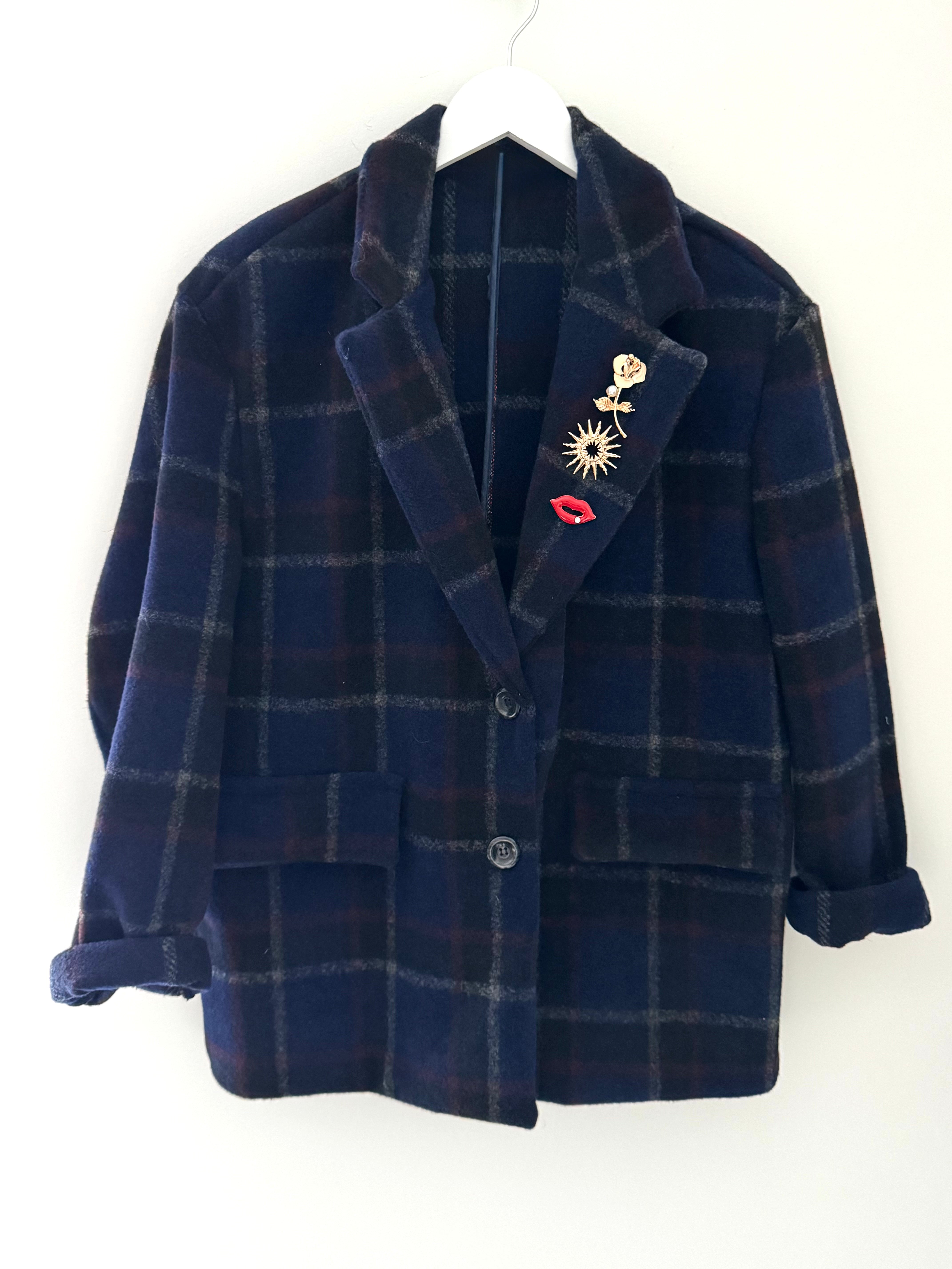 Cosy Check Jacket in Ink & Burgundy