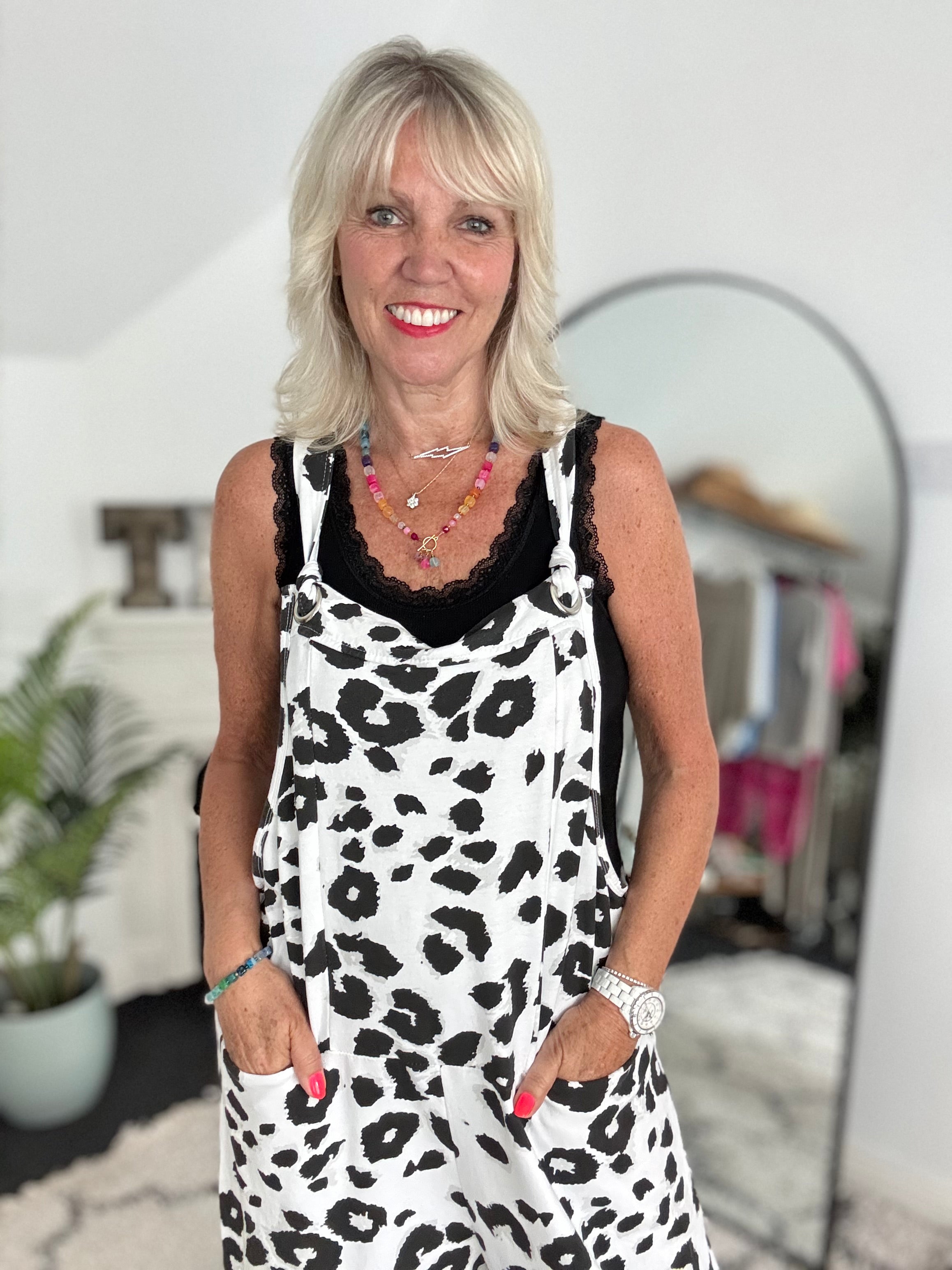 Cotton Jersey Dungarees in Snow Leopard