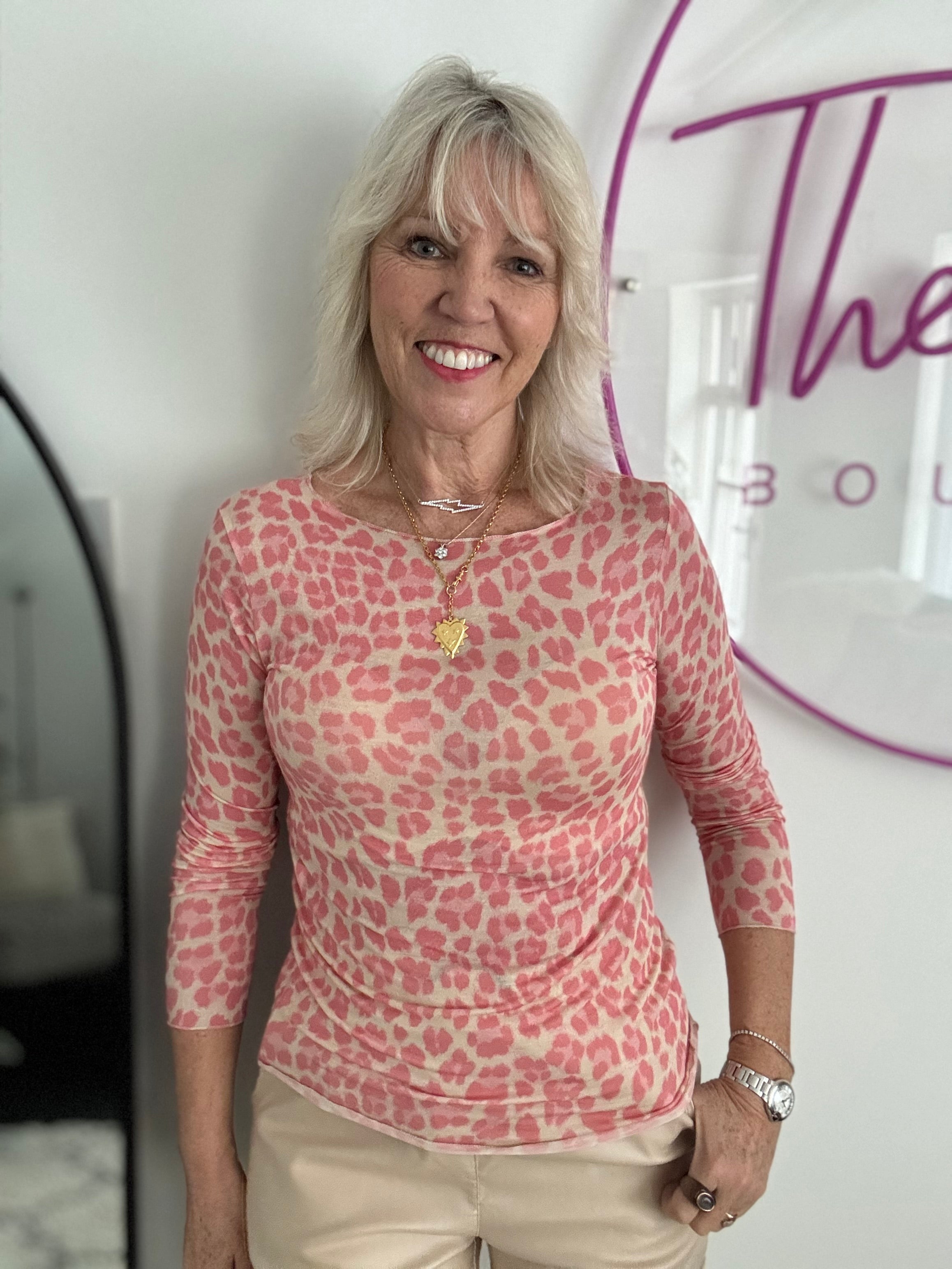 Ultrasoft Cashmere Blend Base Layer in Coral Pink Leopard