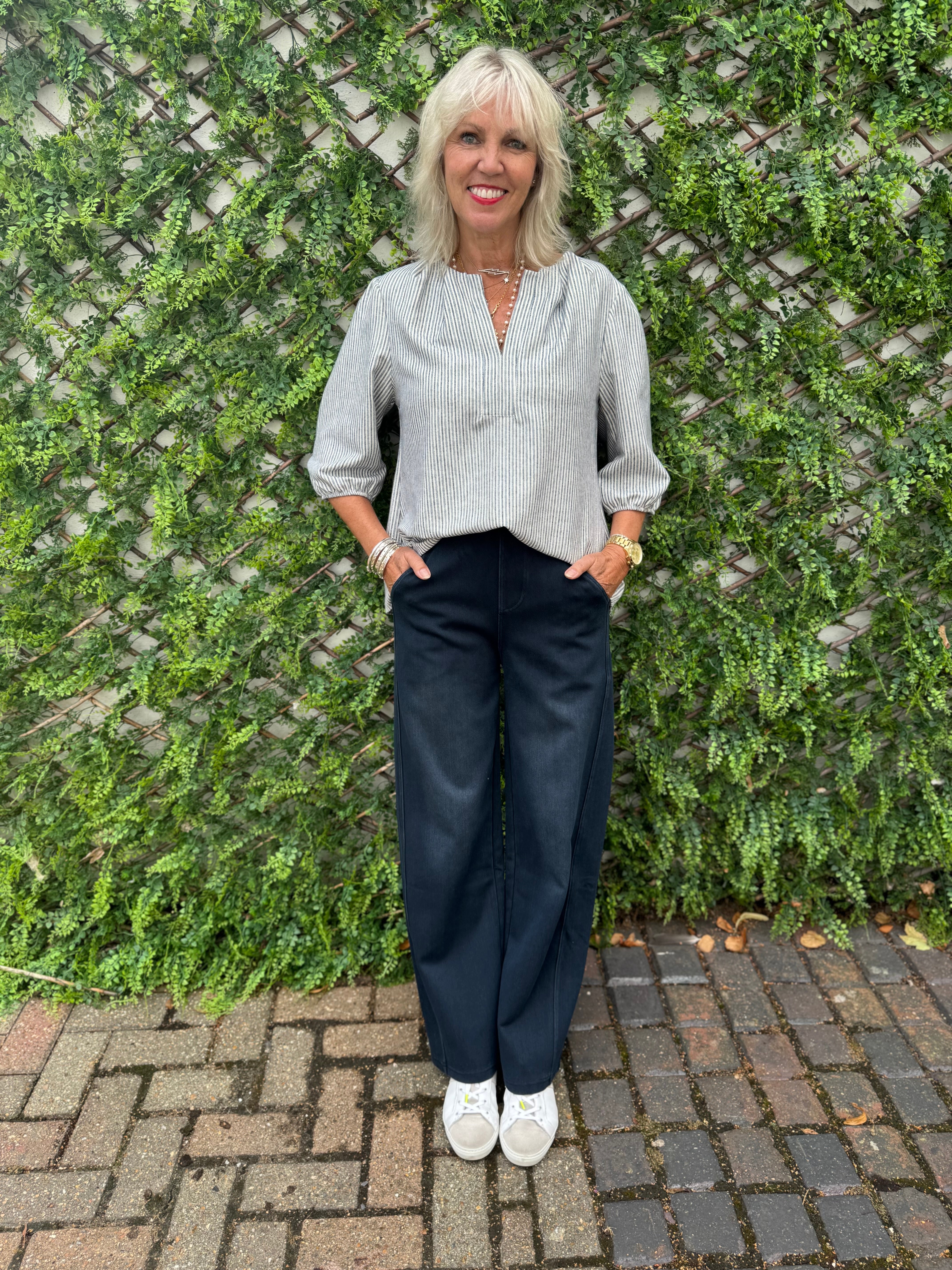 Stretch Denim Trousers in Ink Blue