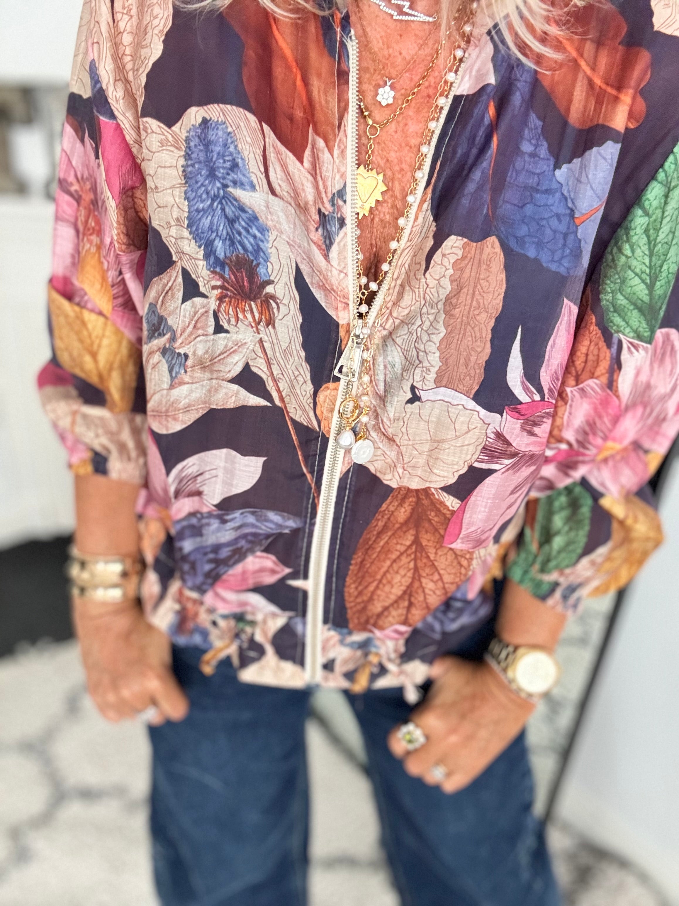Floral Bomber Jacket in Pink & Blue