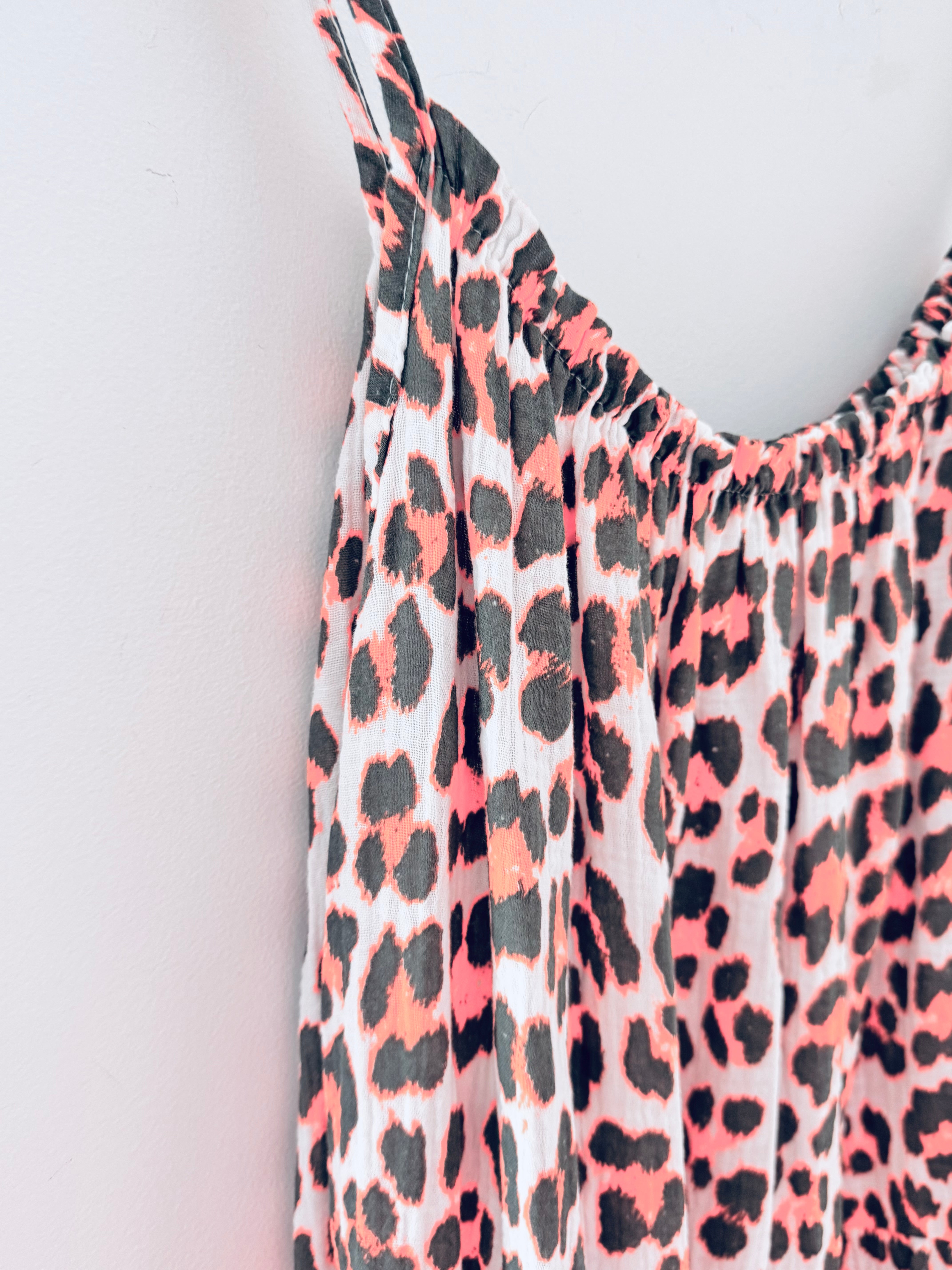 Leopard Cheesecloth Dress in Khaki & Orange
