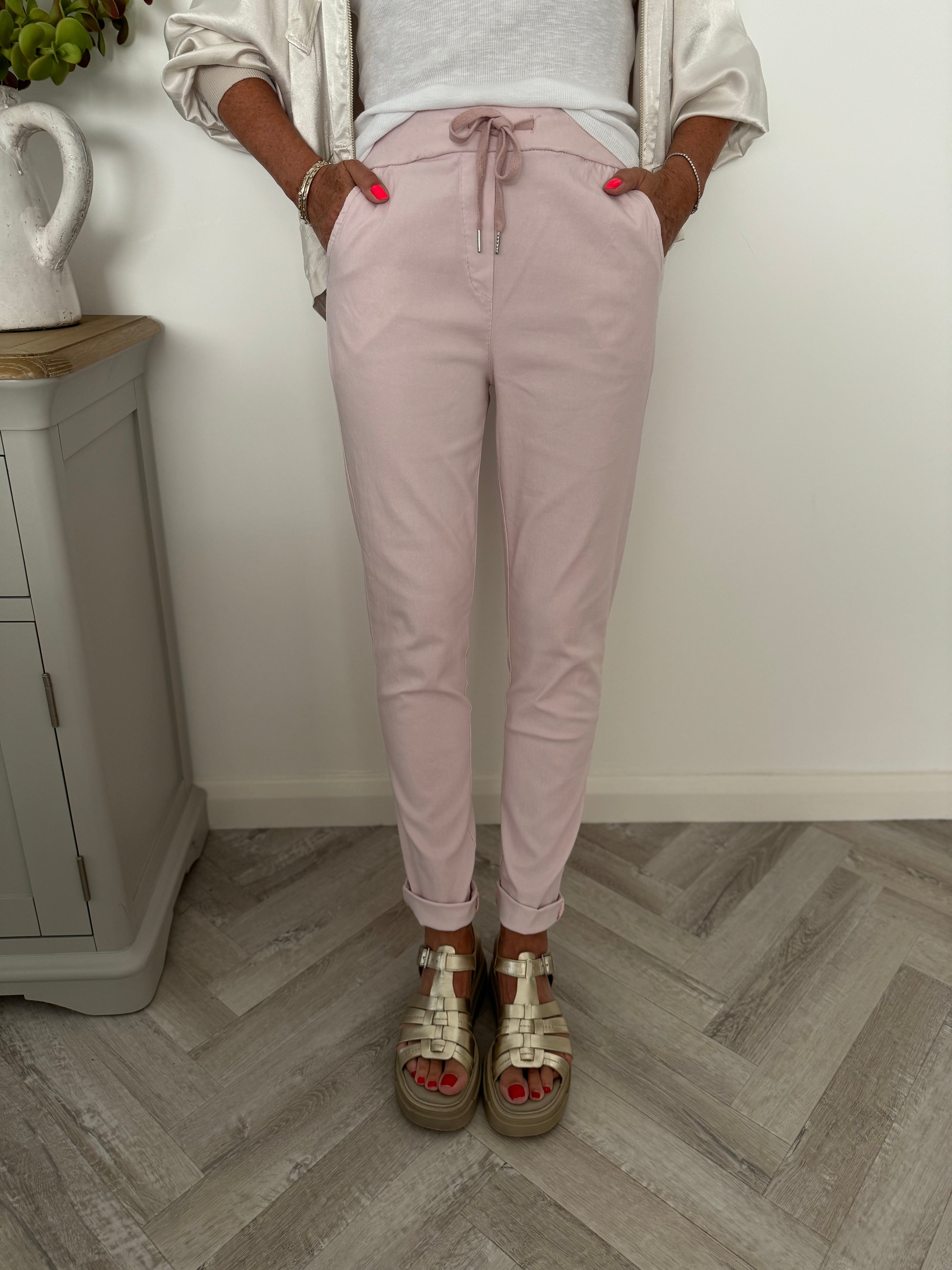 Super Stretch Plain Tie Joggers in Pink