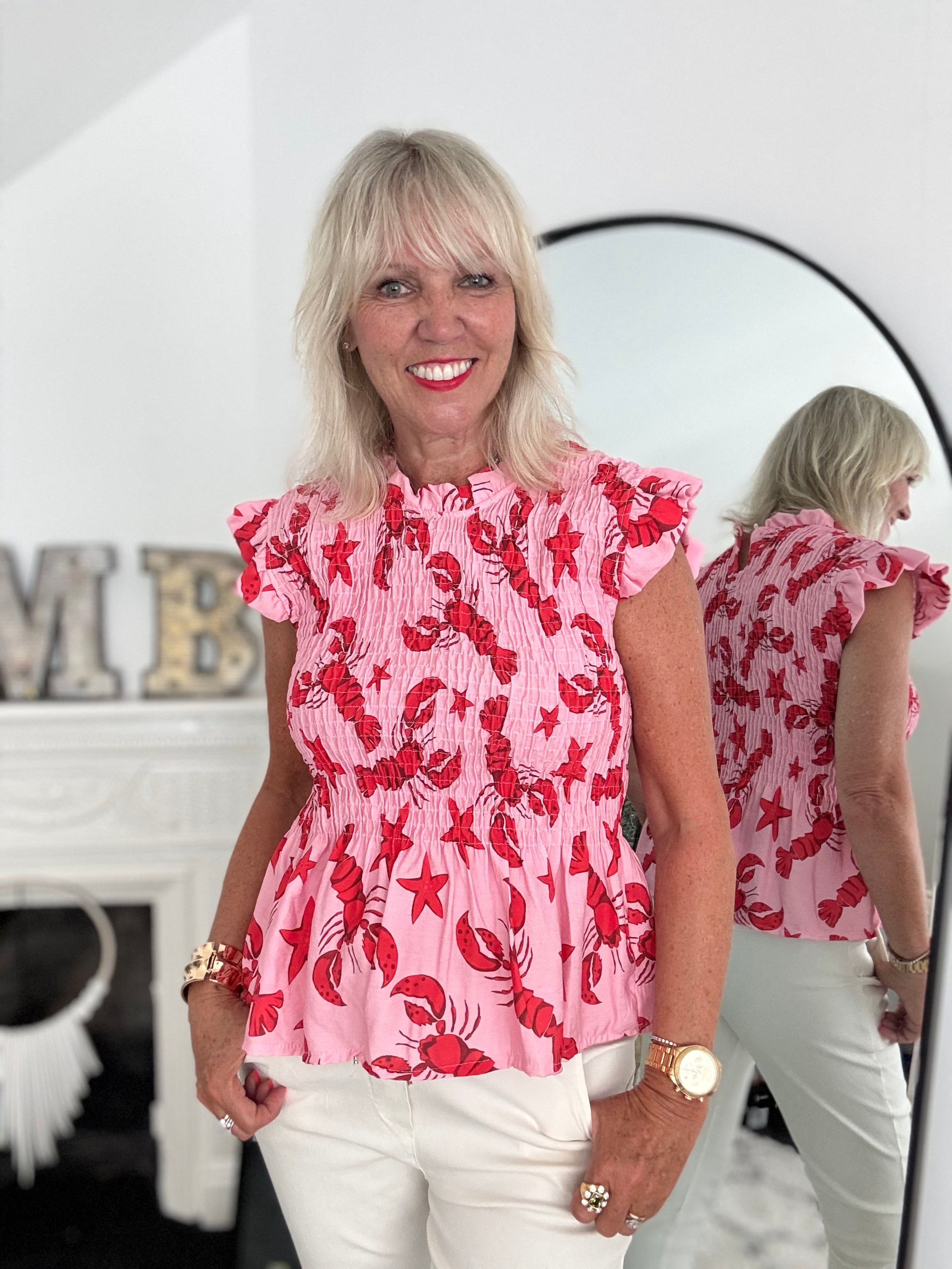 Shirred Lobster Top in Pink & Red