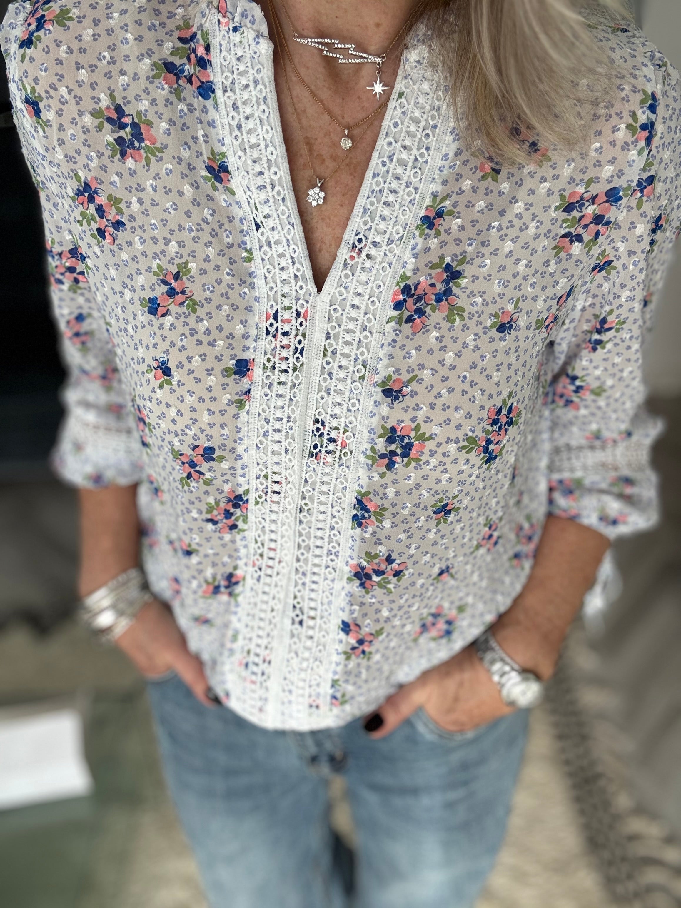 Ditsy Blouse in White