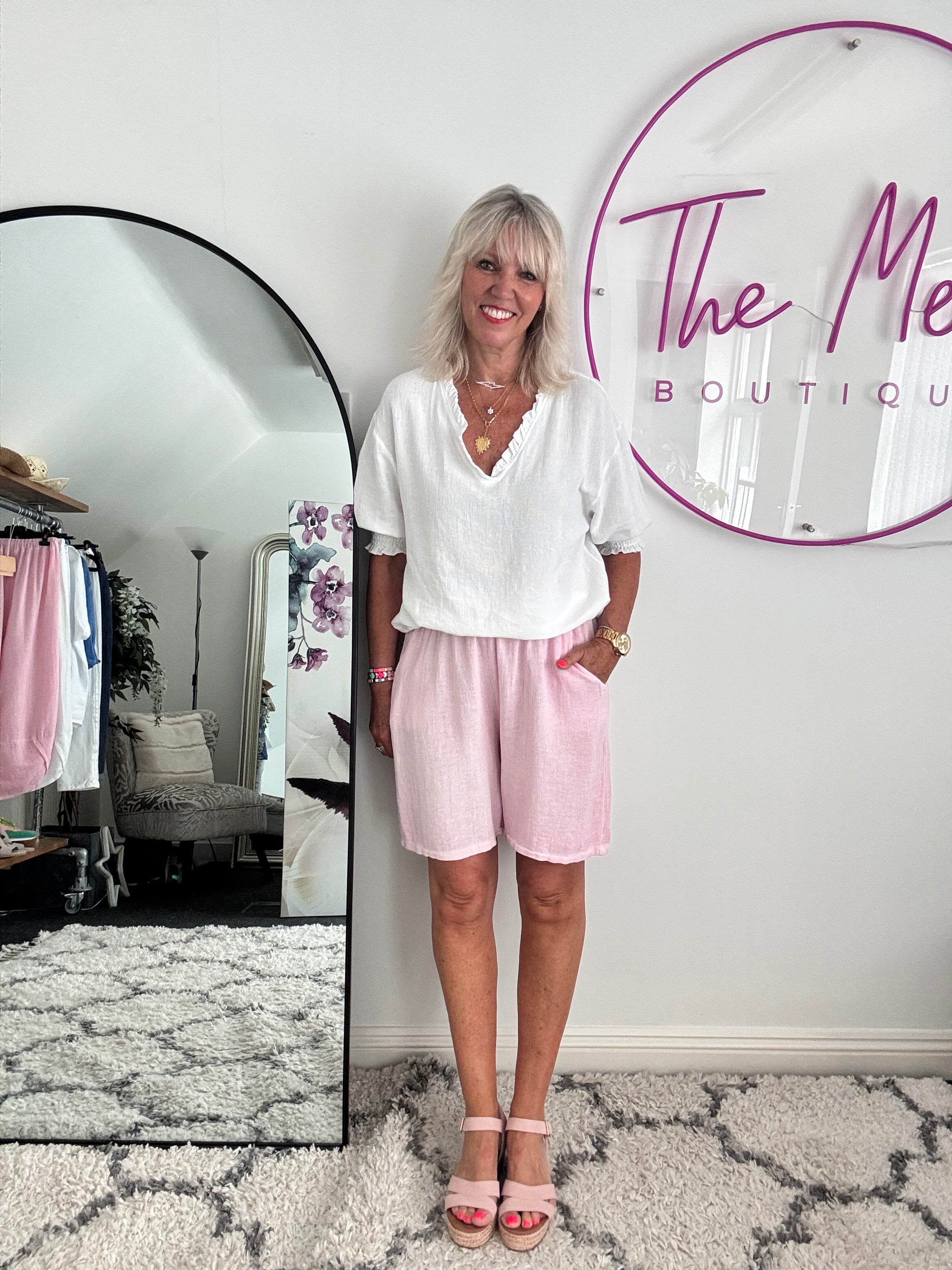 Linen & Cotton Shorts in Baby Pink