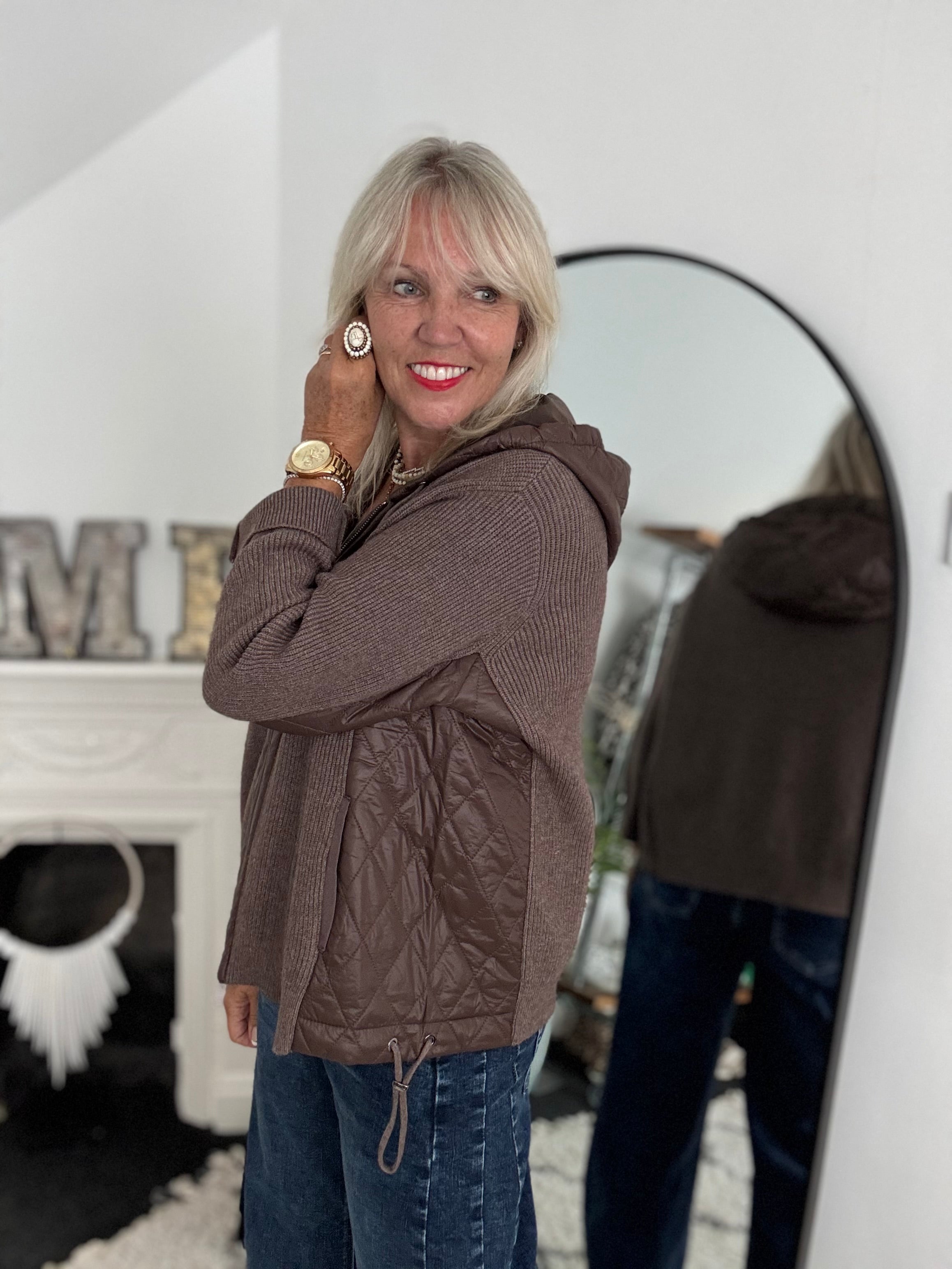 Hooded Knit Jacket in Chocolate