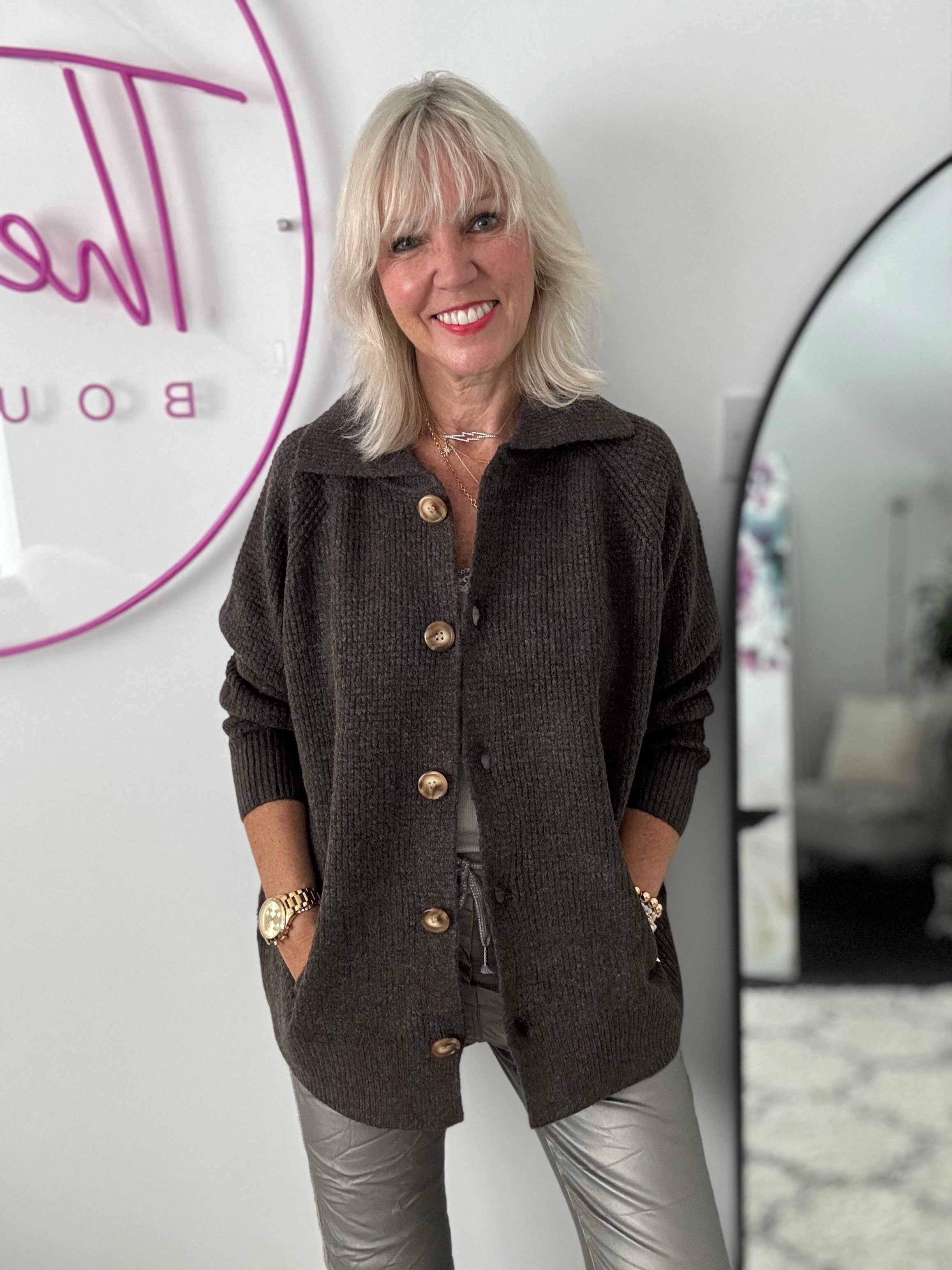 Fisherman Rib Knitted Jacket in Soft Chocolate