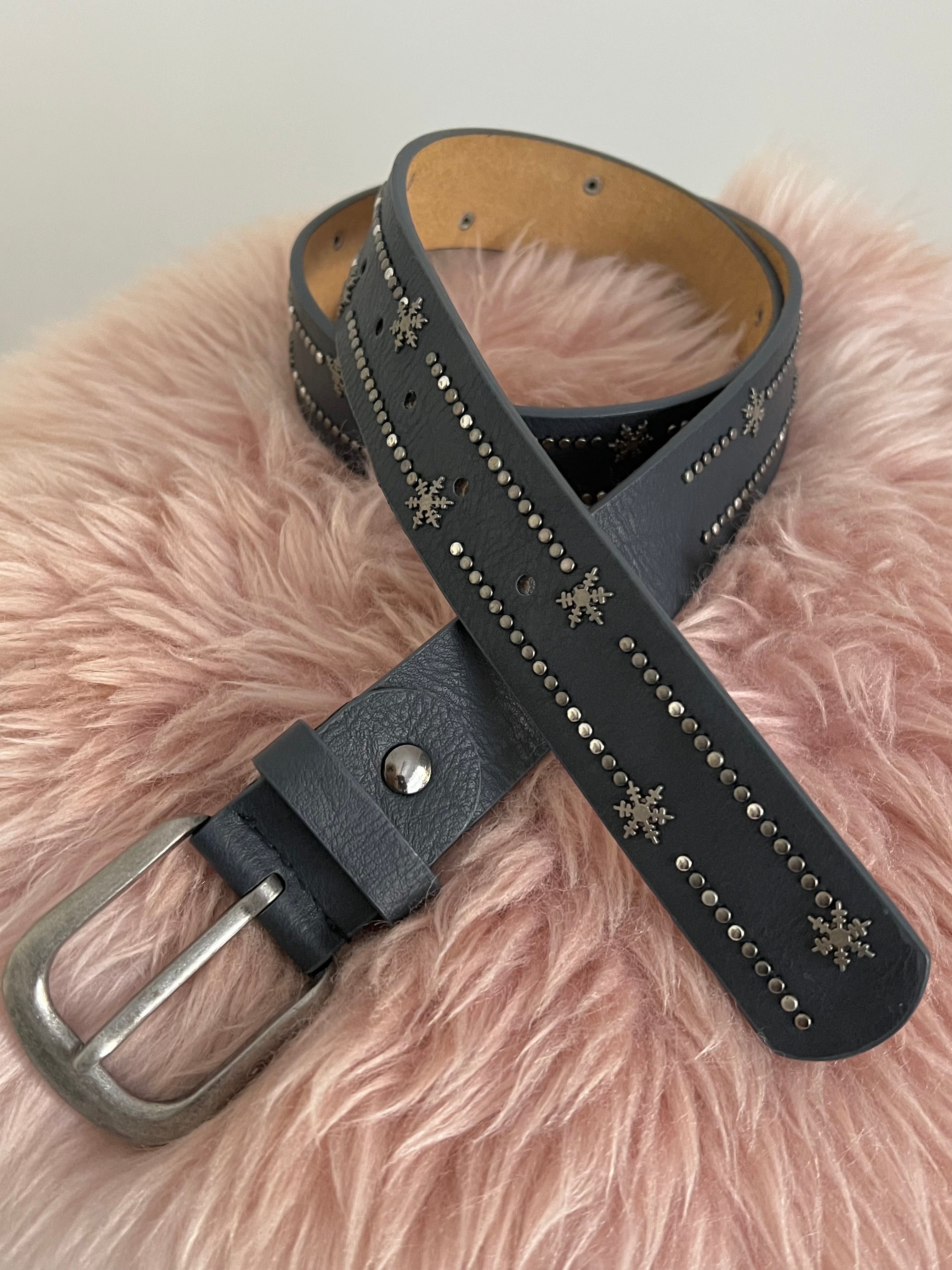 Snowflake & Studded Leather Belt in Ink