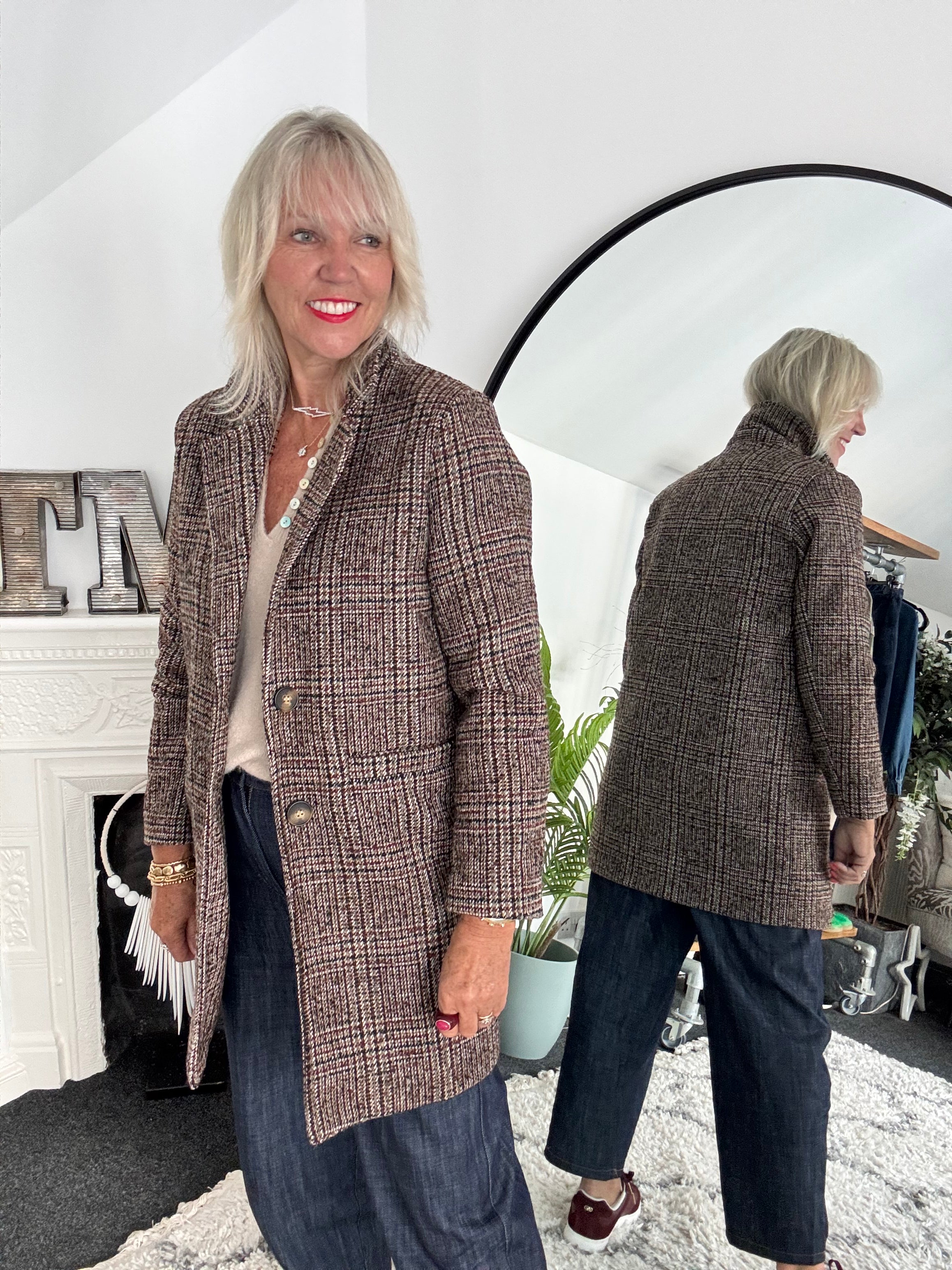 Luxe Tweed Coat in Chocolate & Ecru