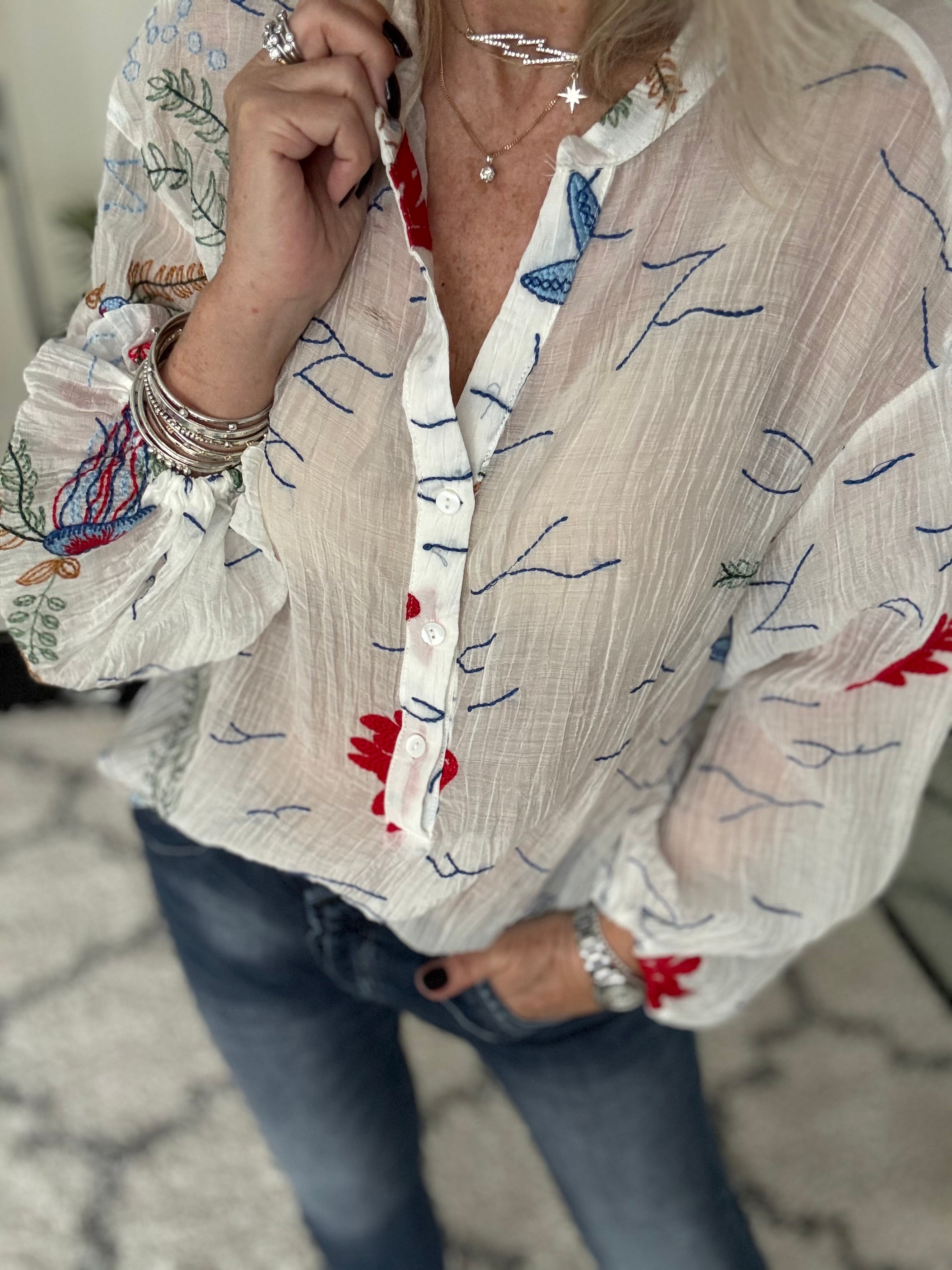 Coral Reef Embroidered Shirt in White