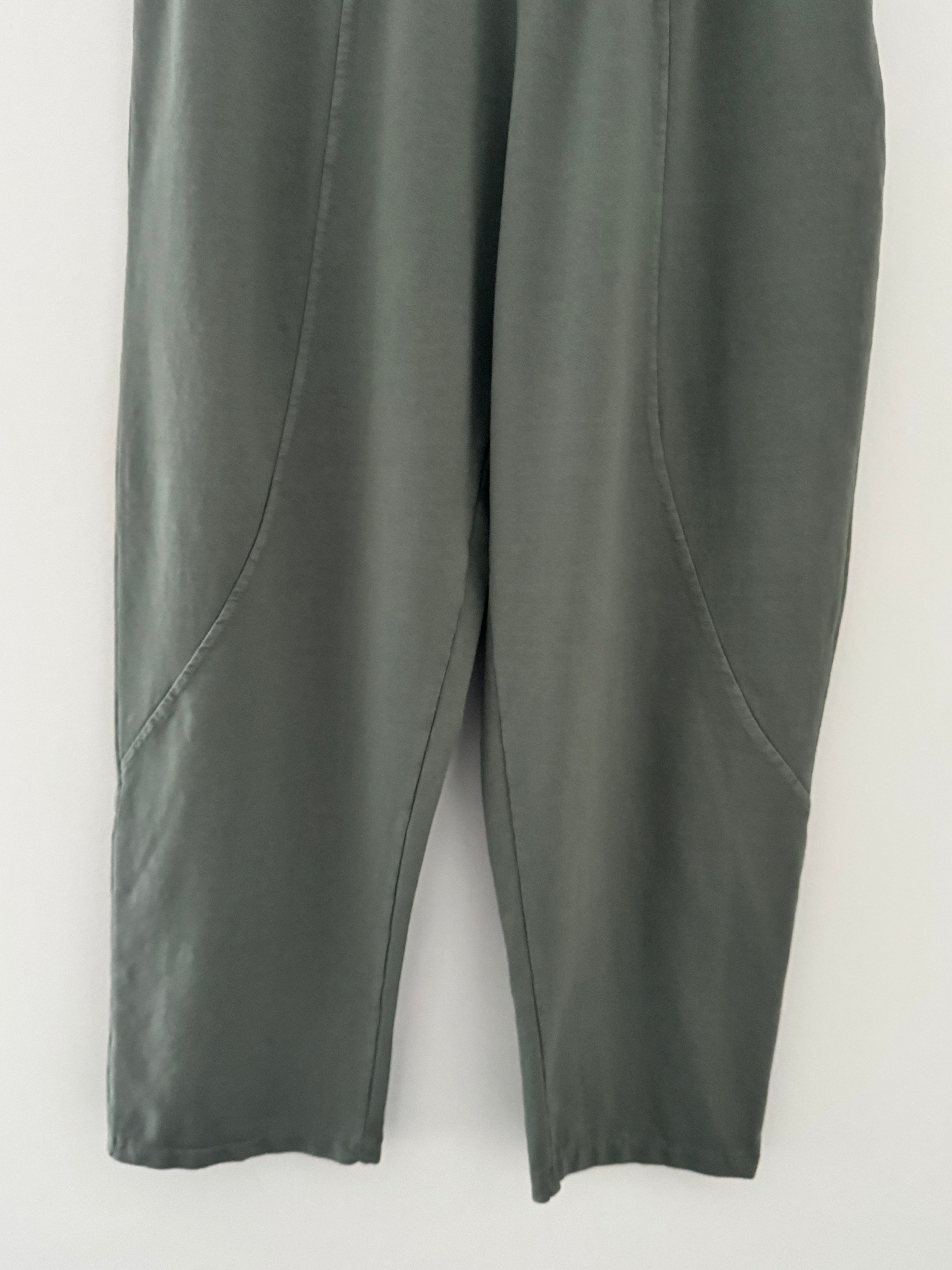 Stretch Jersey Trousers with Topstitching in Khaki