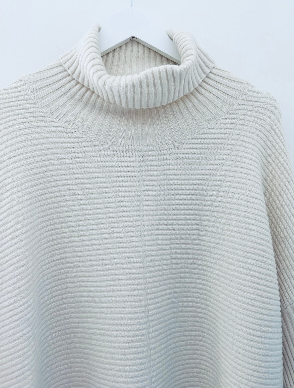 Ribbed Roll Neck Poncho Jumper in Ivory
