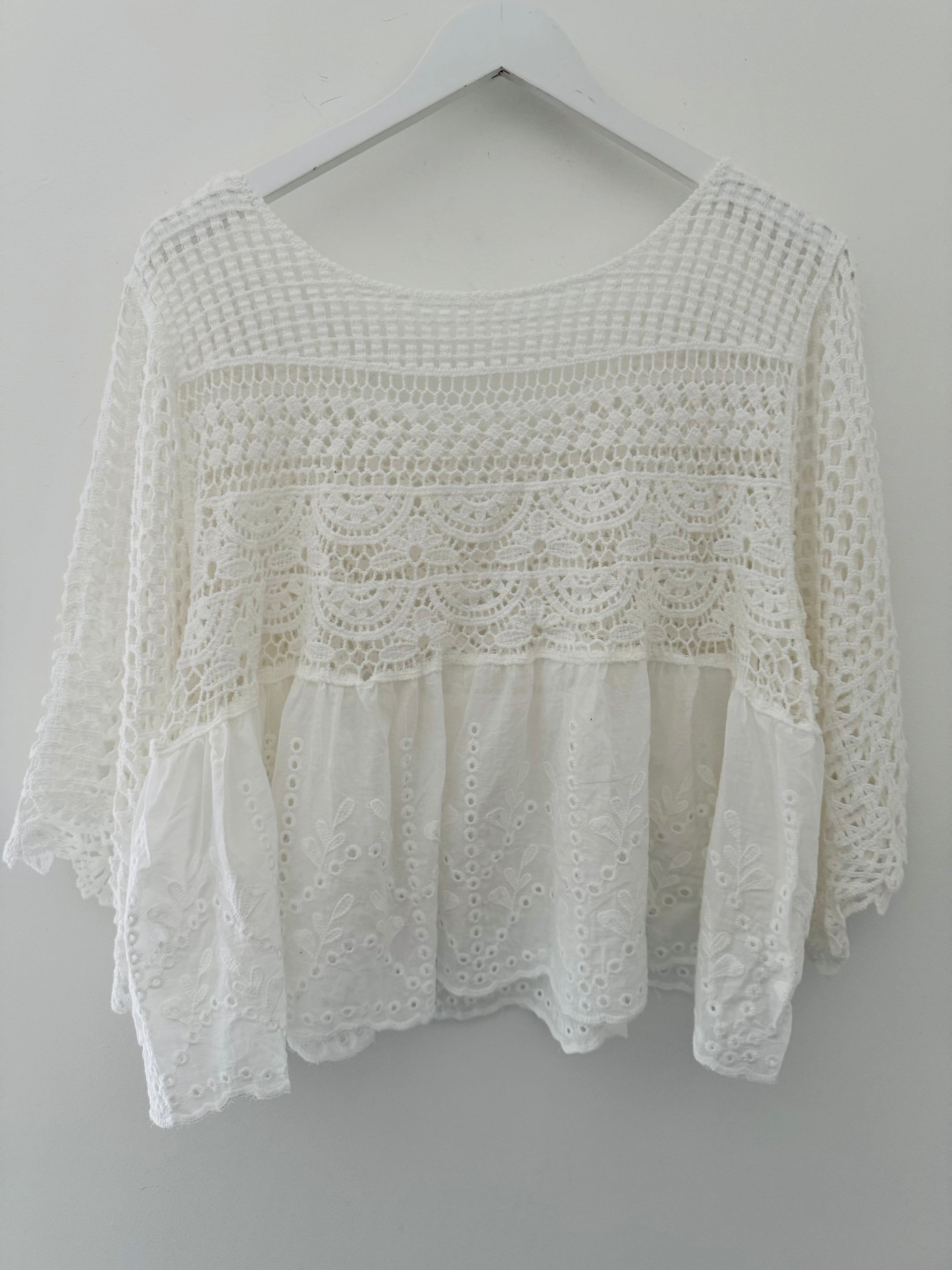 Crochet Scoop Neck Top in White